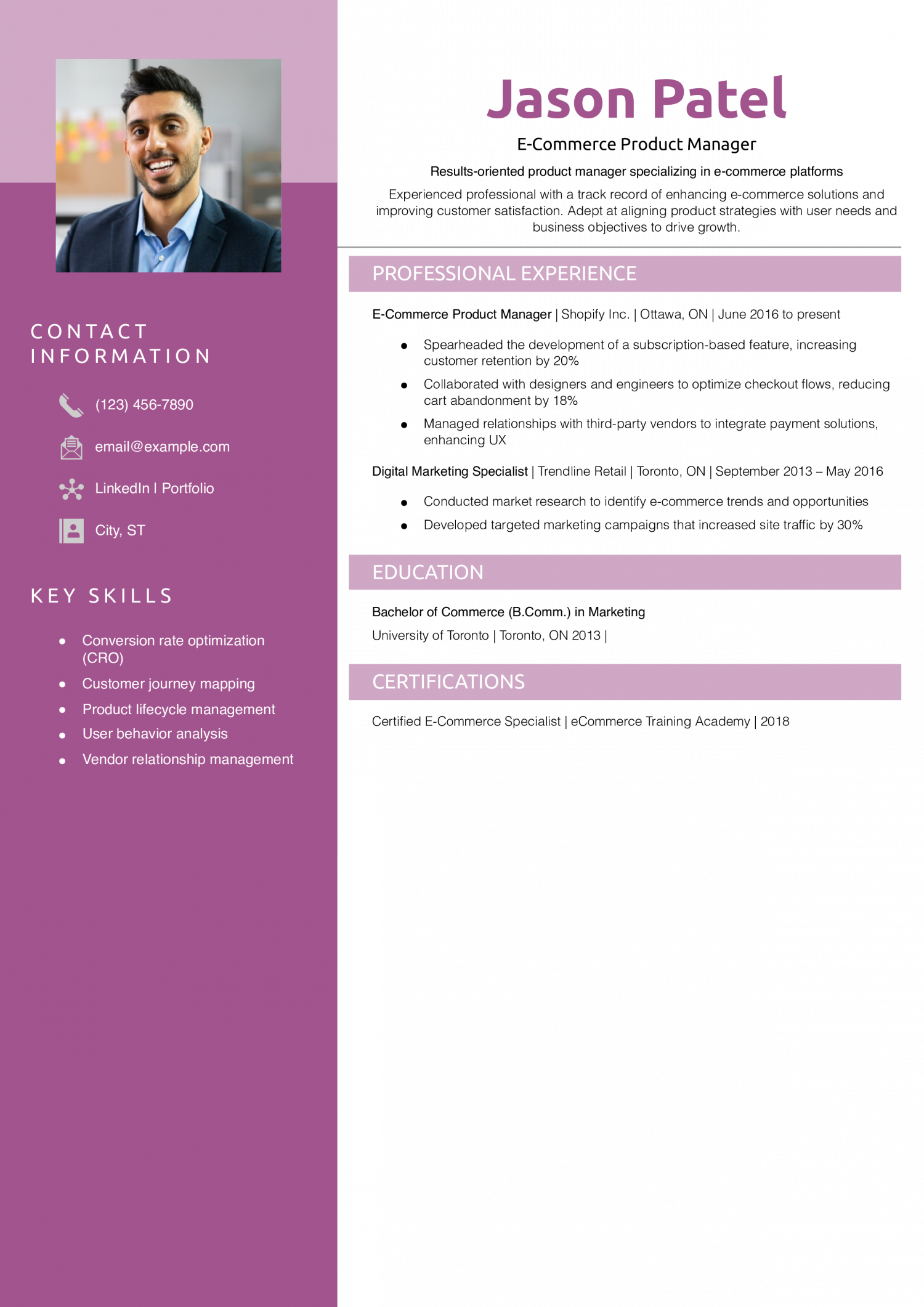 E-Commerce Product Manager Resume Example