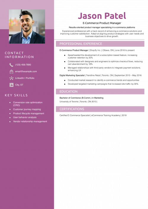 E-Commerce Product Manager Resume Example