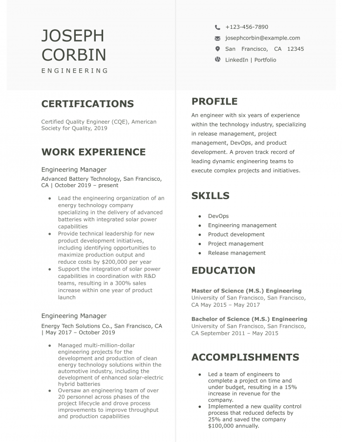 Engineering Resume Templates and Examples