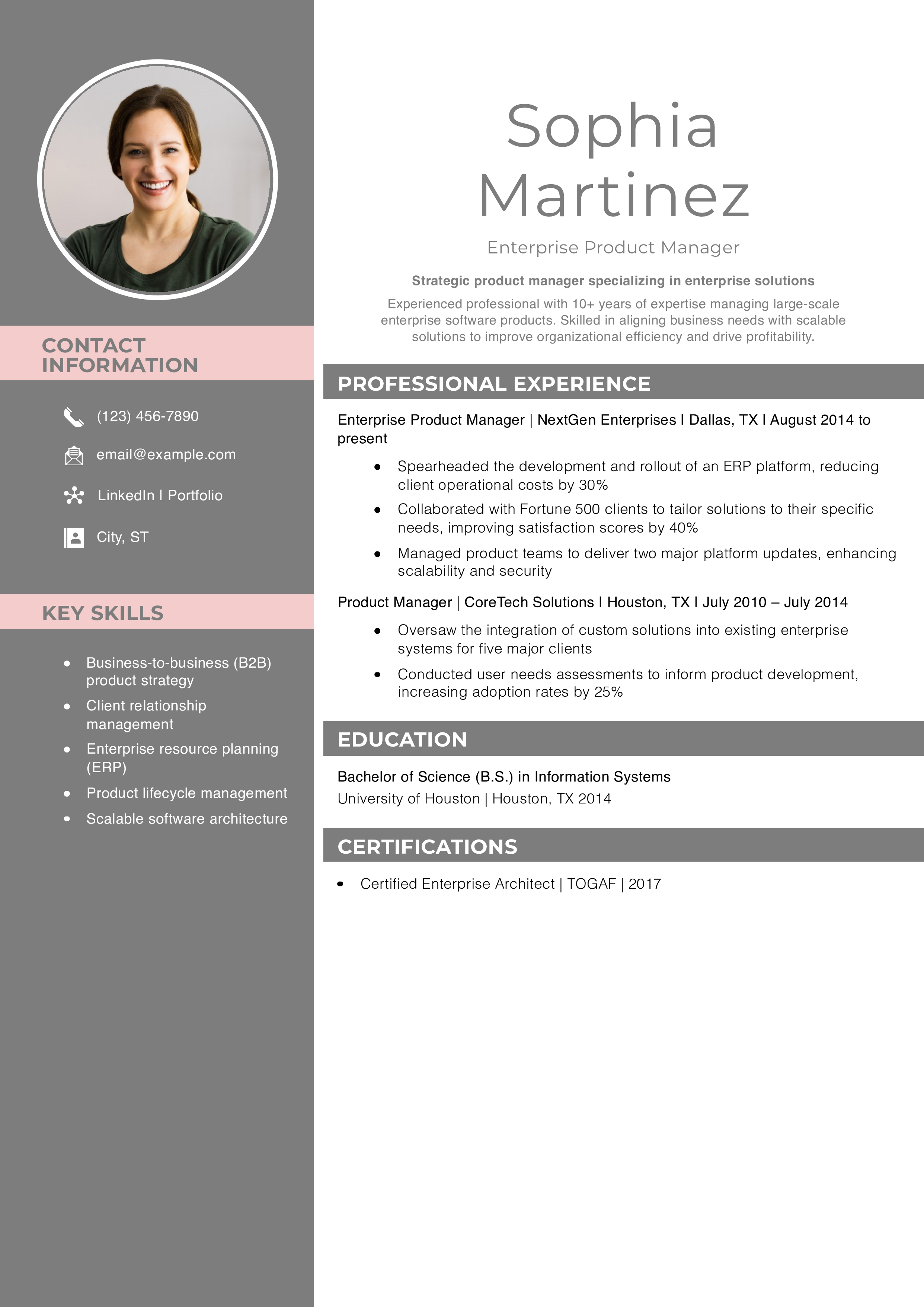 Enterprise Product Manager Resume Example