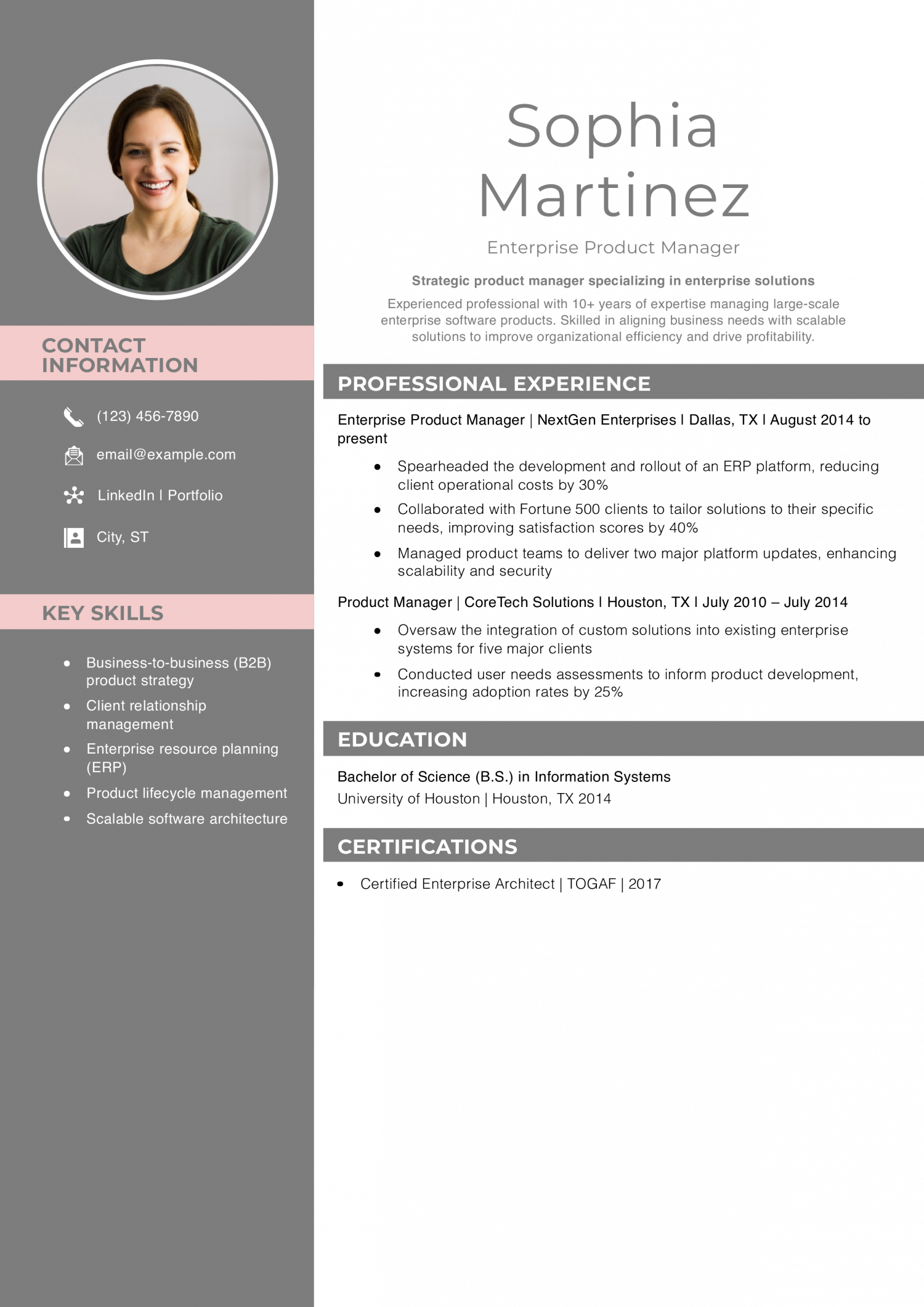 Enterprise Product Manager Resume Example