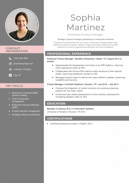 Enterprise Product Manager Resume Example