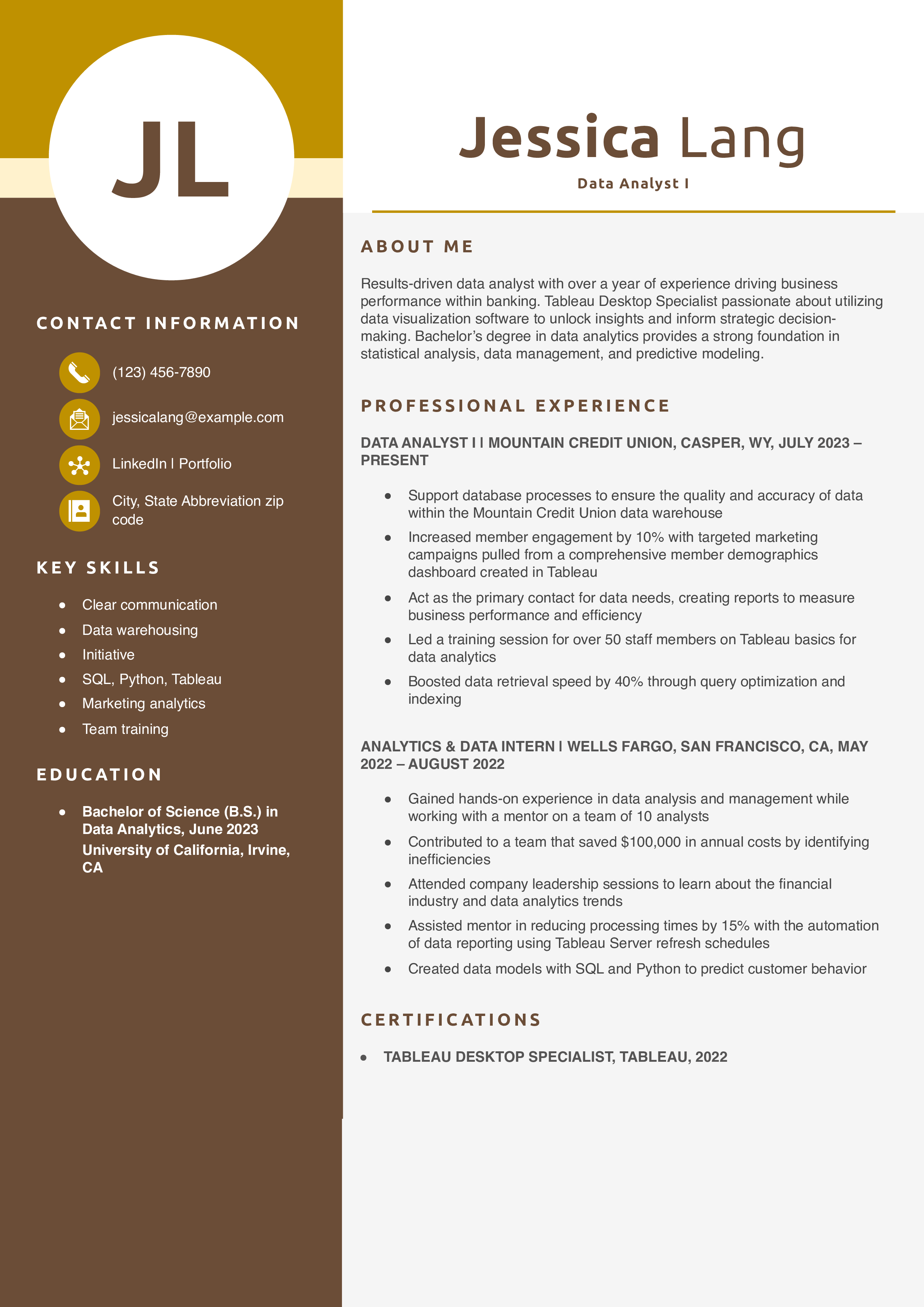 Entry-Level Data Analyst Resume Example
