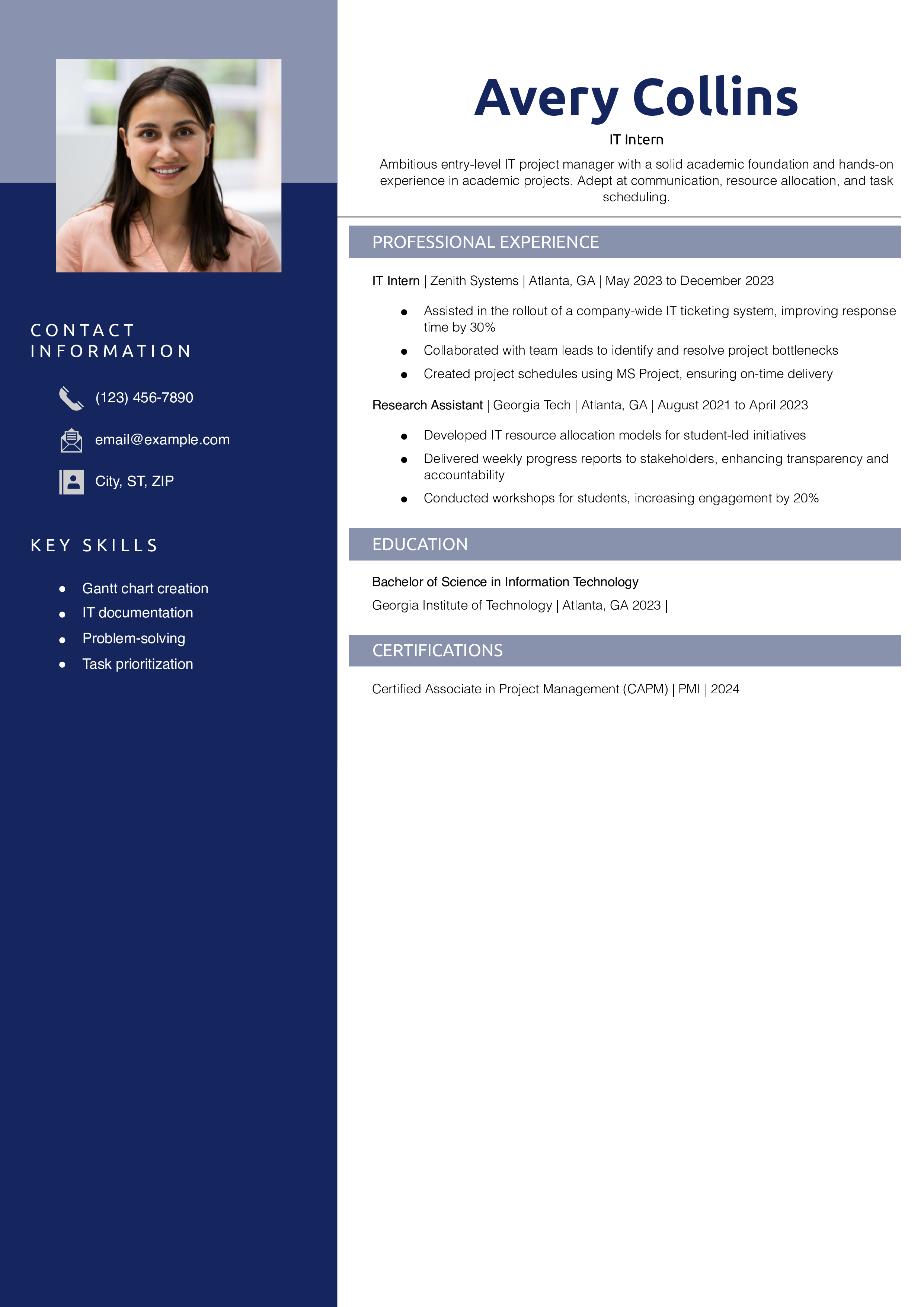 Entry-Level IT Project Manager Resume Example