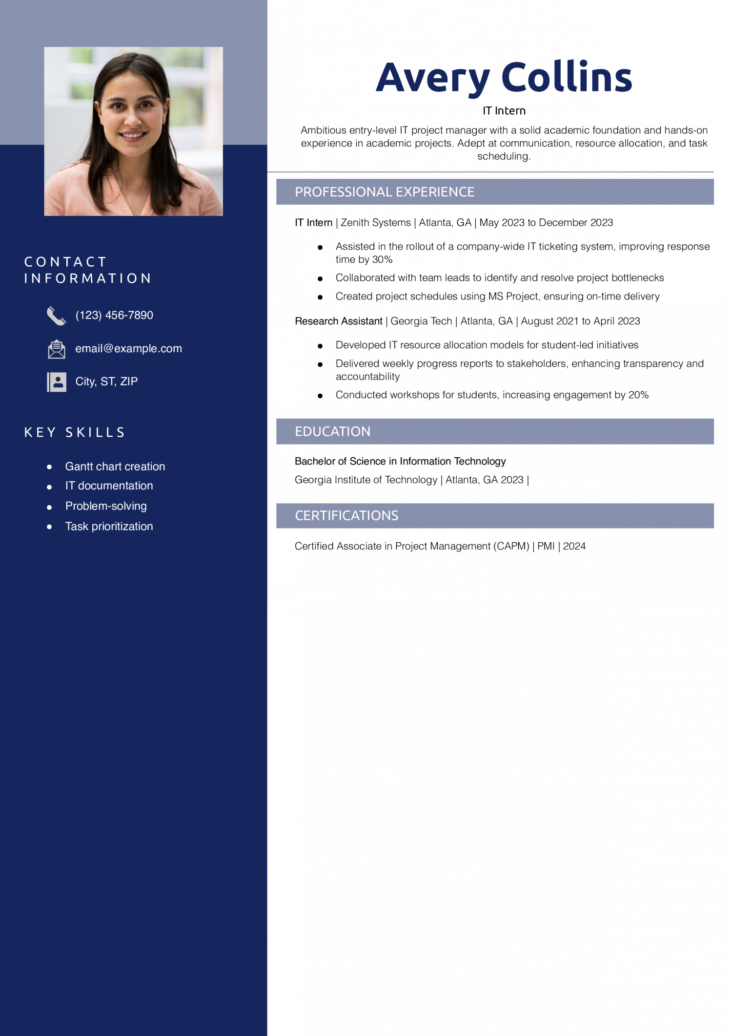 Entry-Level IT Project Manager Resume Example