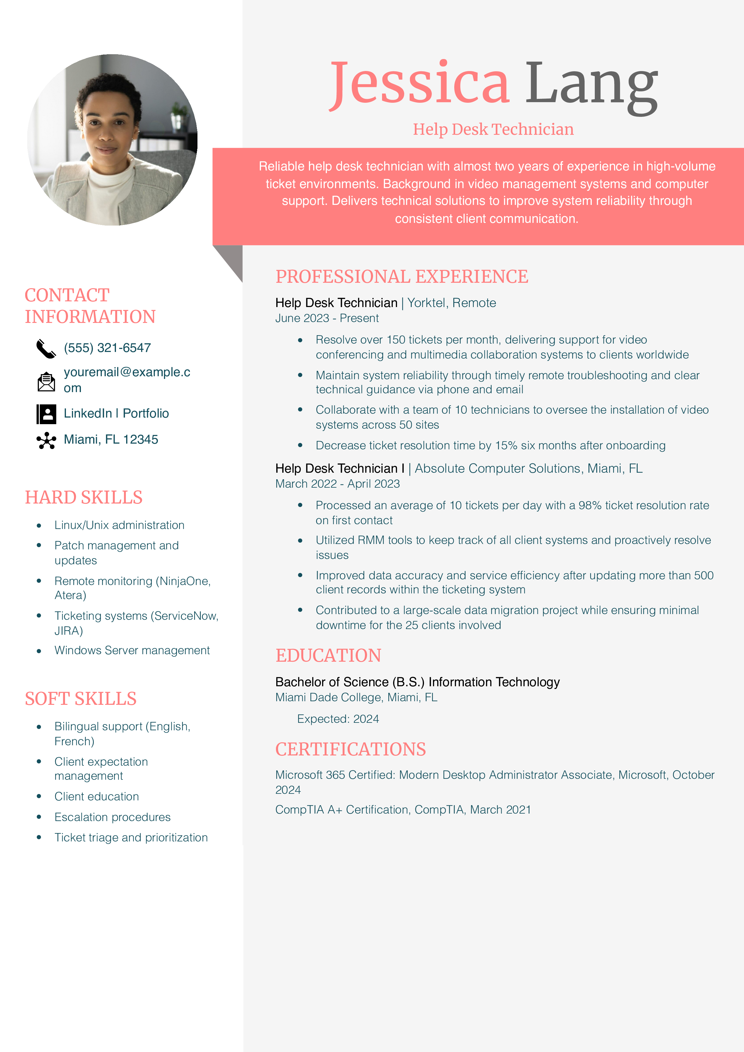 Entry-Level Information Technology Resume Example