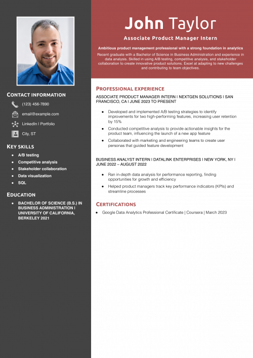 Entry-Level Product Manager Resume Example