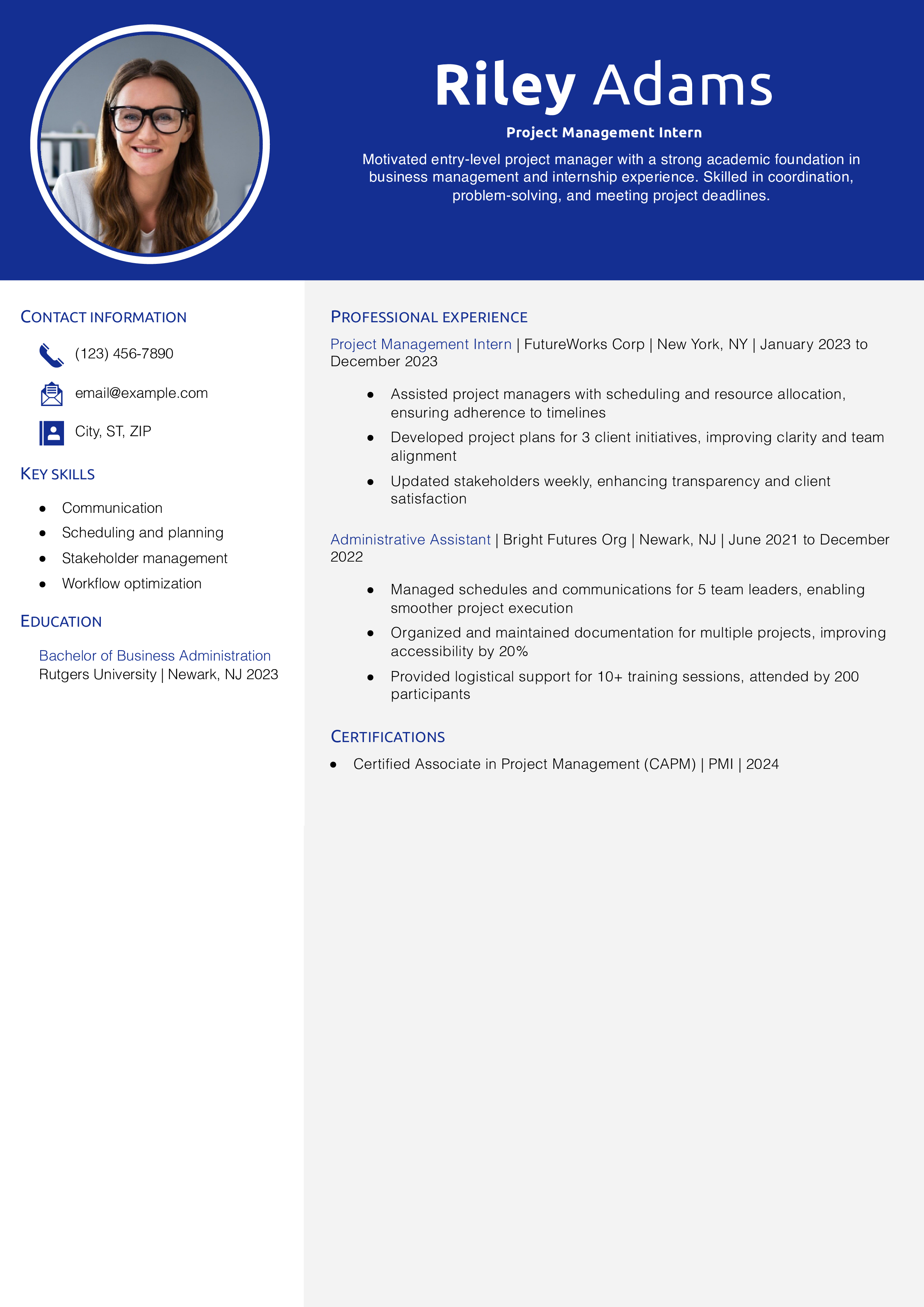 Entry-Level Project Manager Resume Example