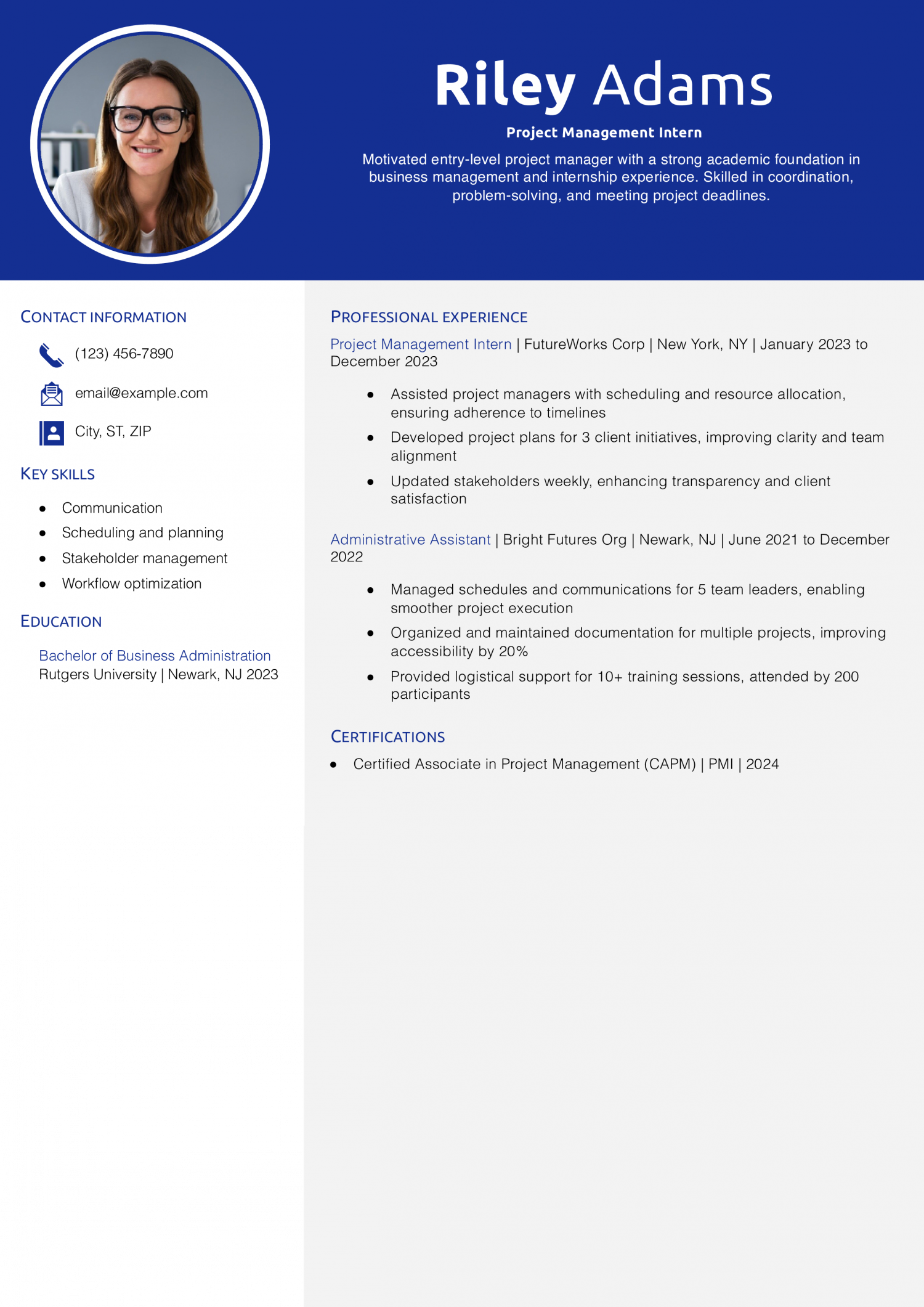 Entry-Level Project Manager Resume Example