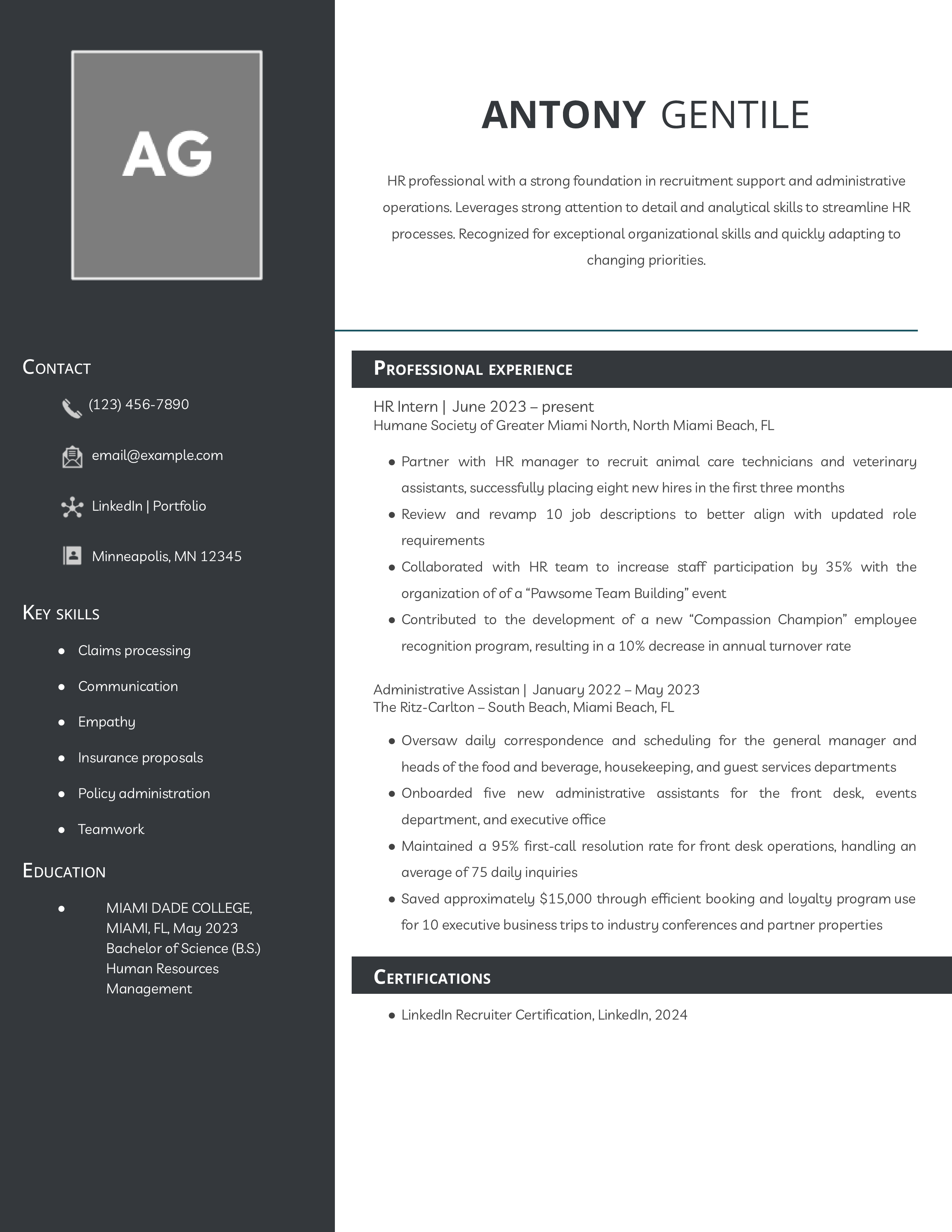 Entry Level Recruiter Resume Example