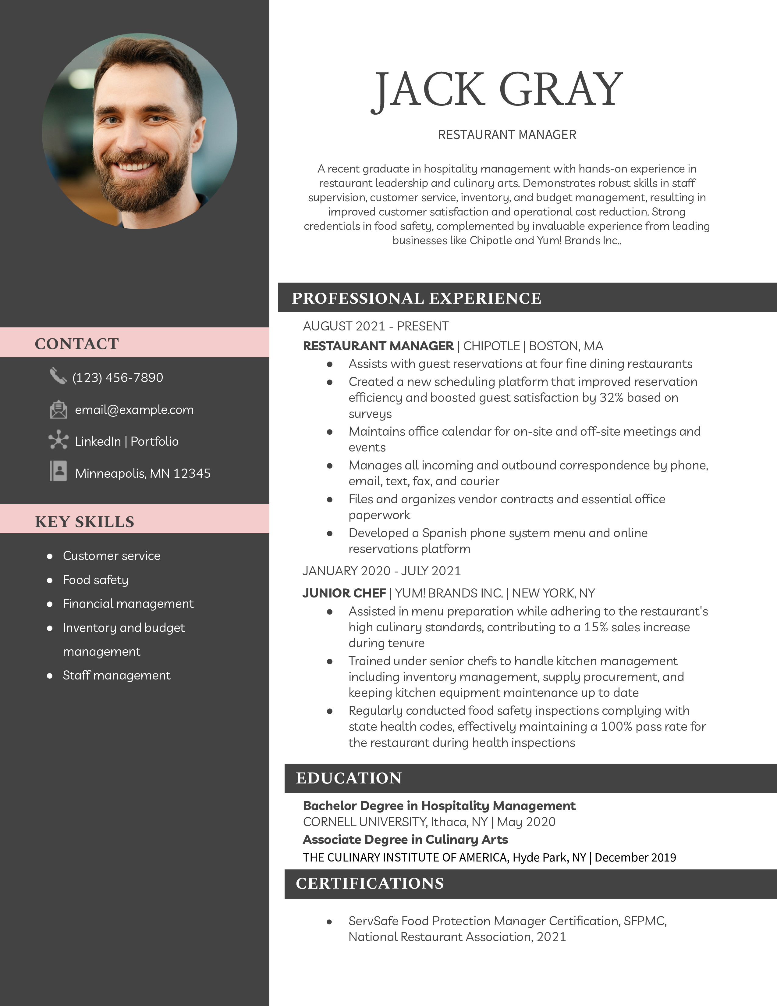 Entry Level Restaurant Manager_Resume Example