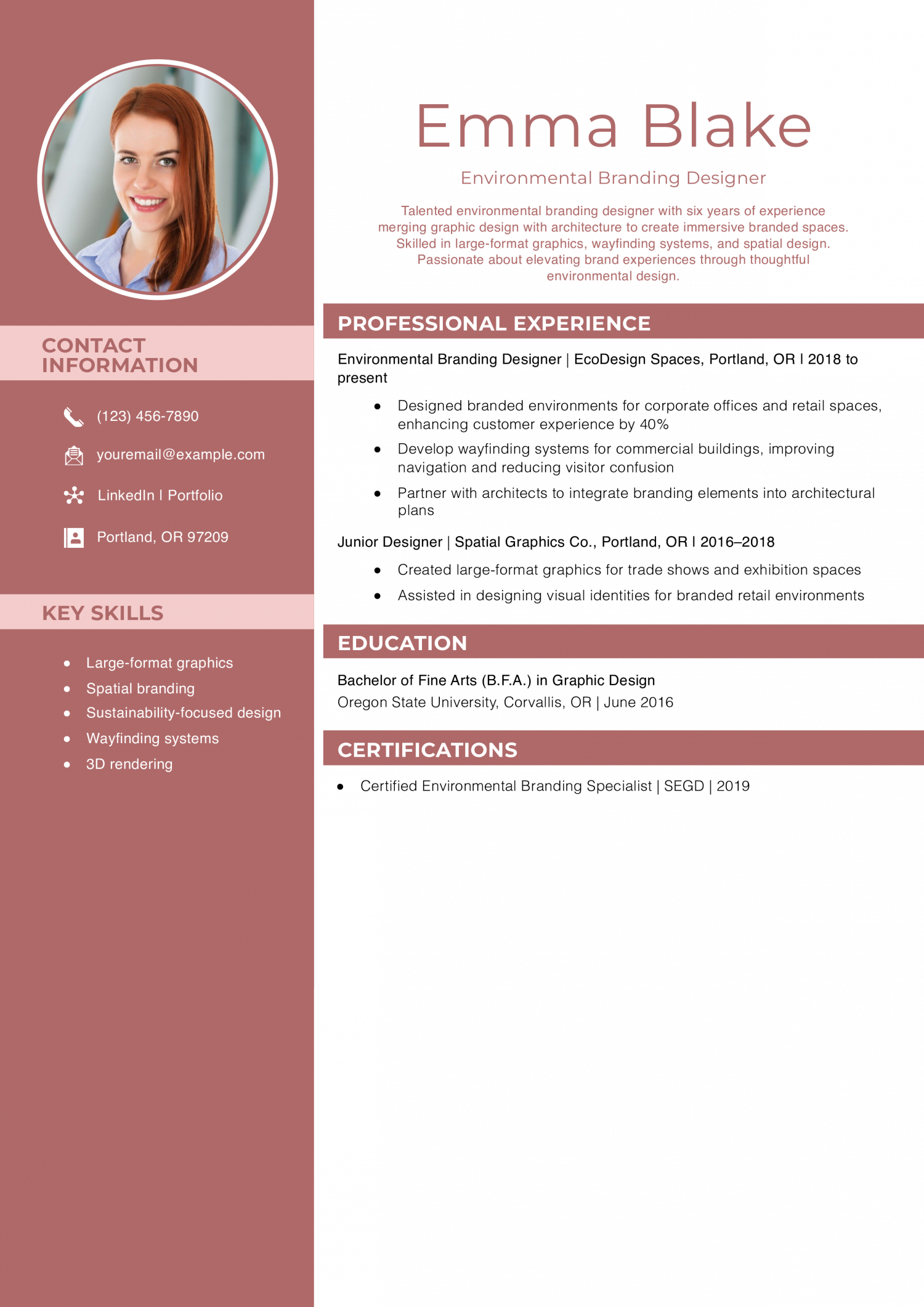 Environmental Branding Designer Resume Example