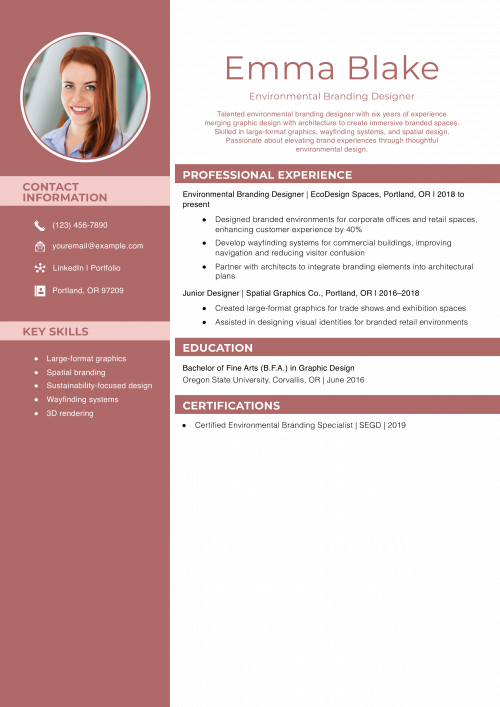 Environmental Branding Designer Resume Example