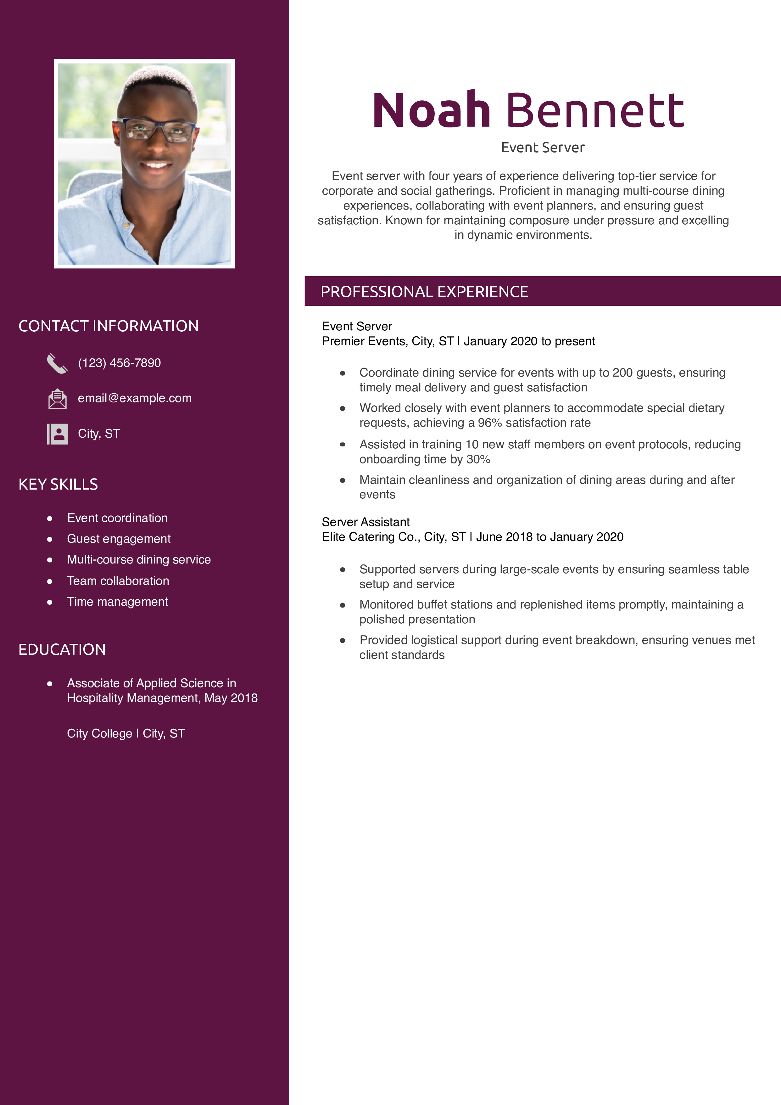 Event Server Resume Example