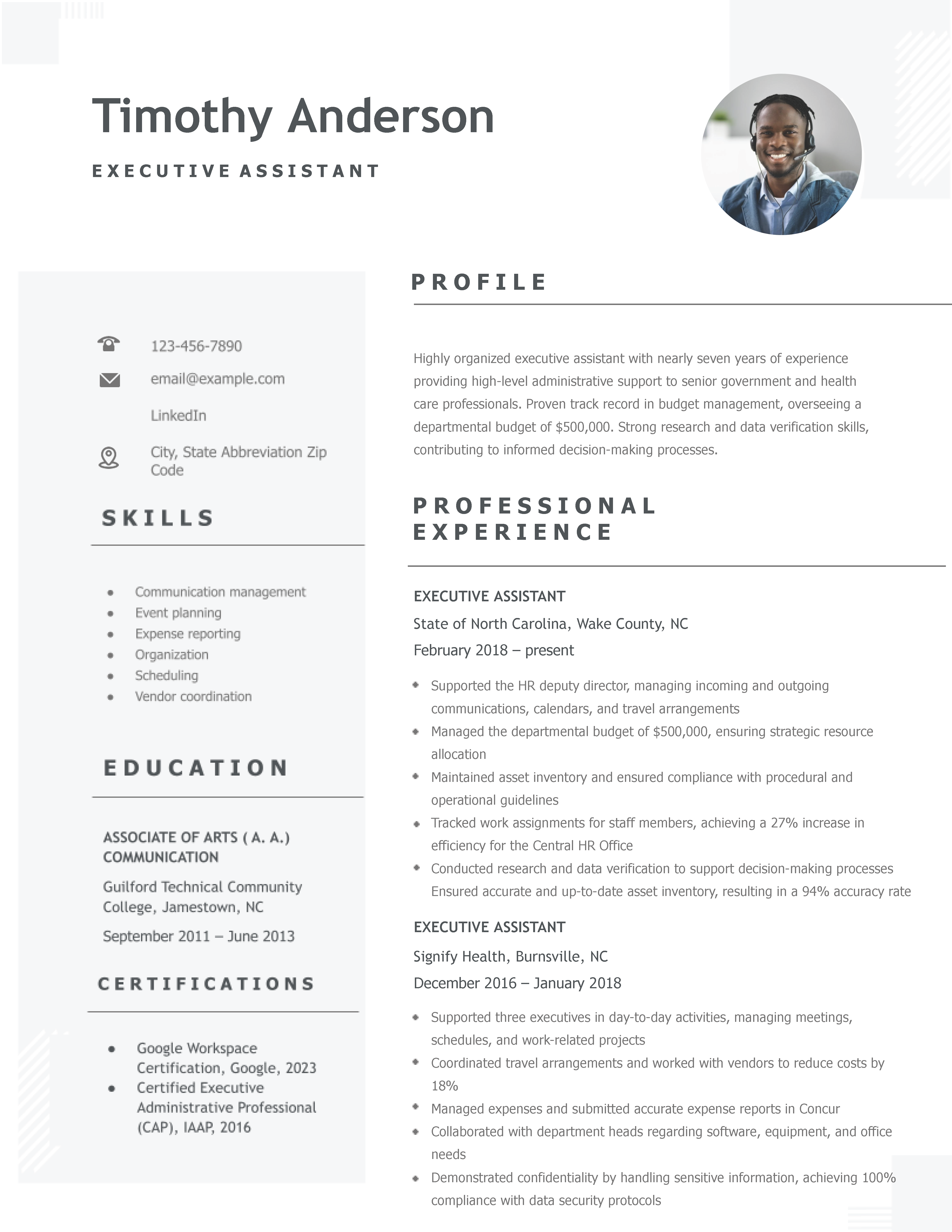 Executive Assistant Resume Templates - Executive Assistant Resume Template And Example Image