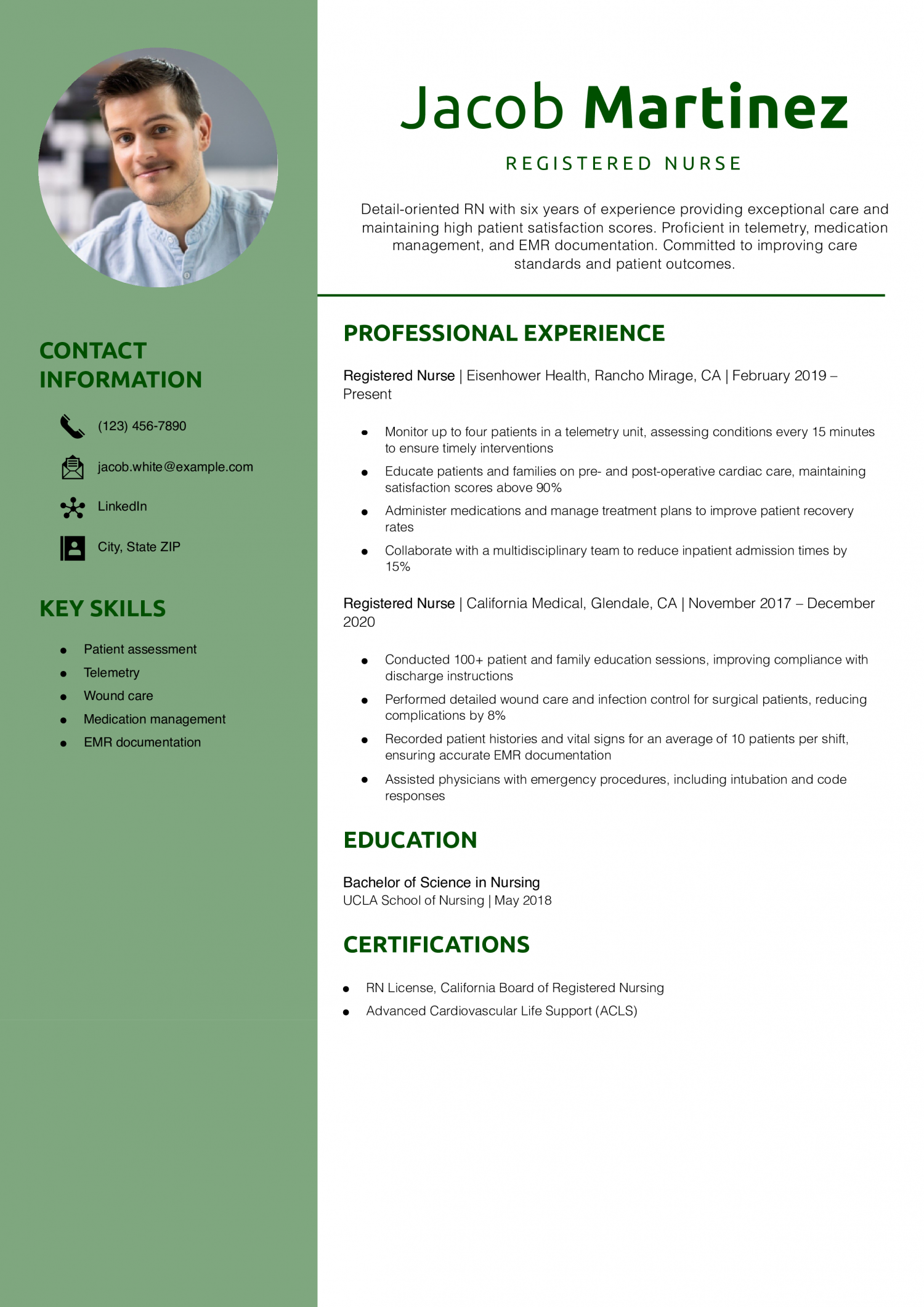 Experienced Registered Nurse Resume Example