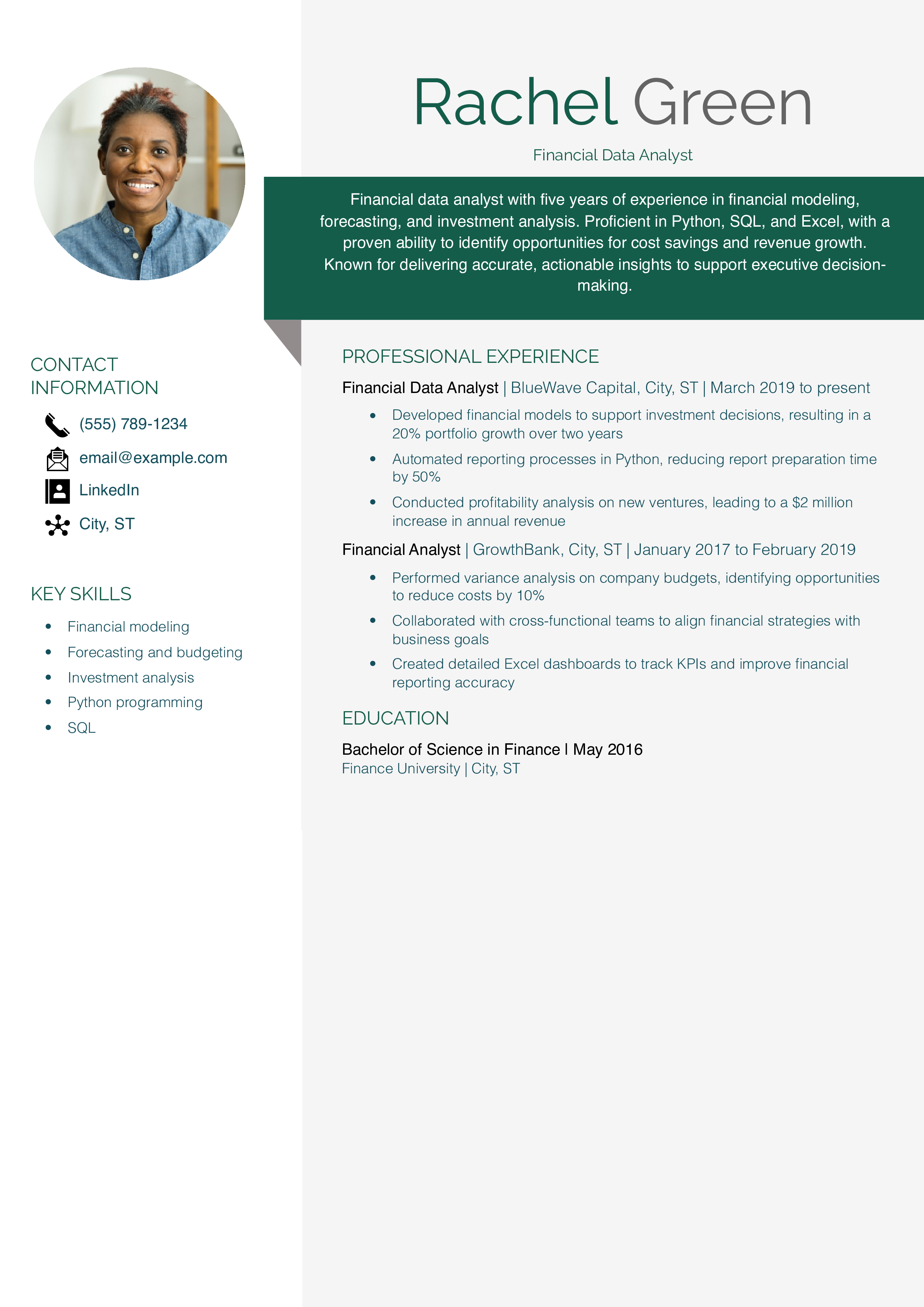 Financial Data Analyst Resume Example