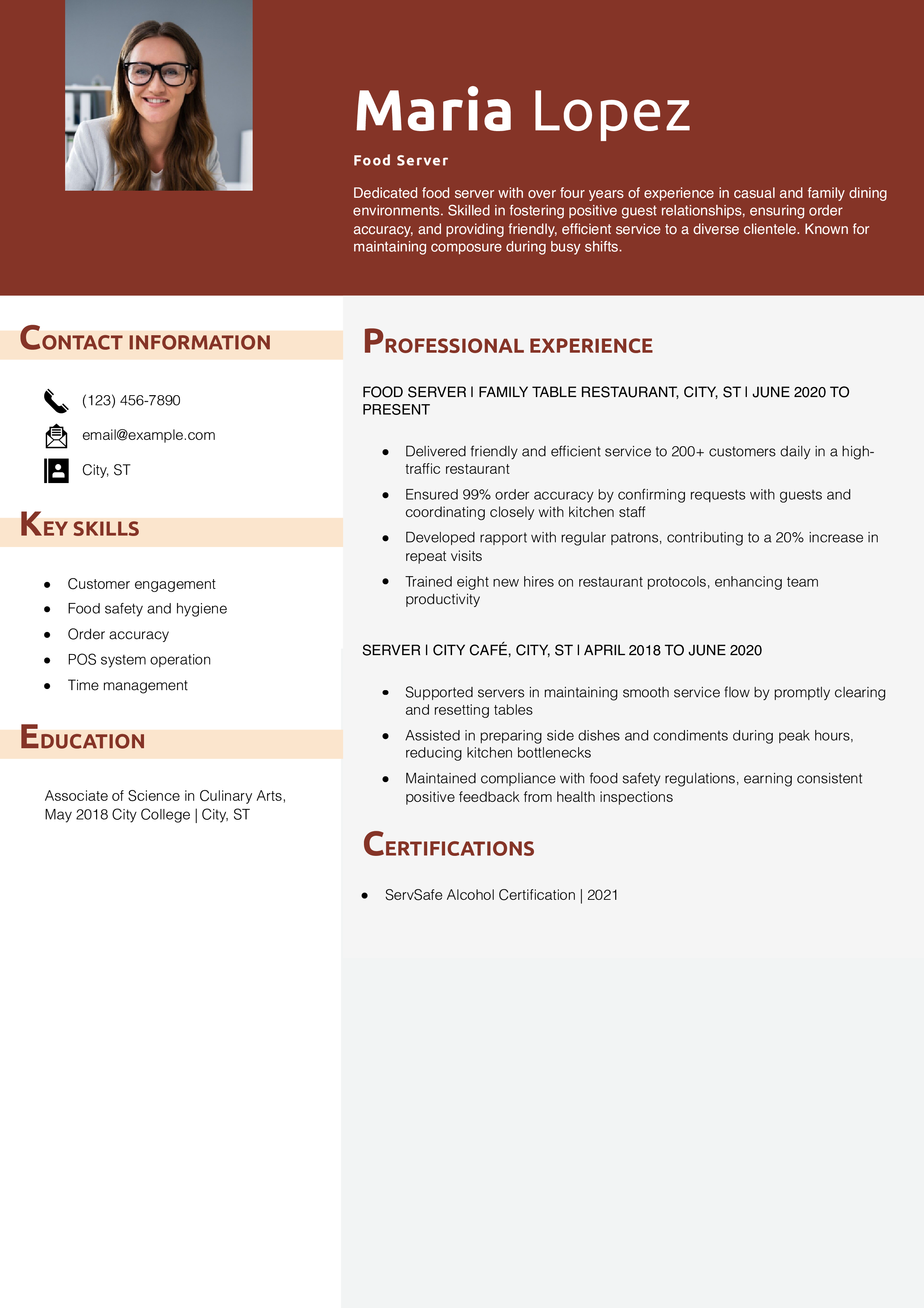 Food Server Resume Example