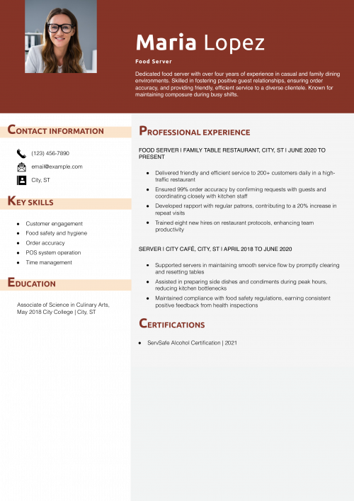 Food Server Resume Example