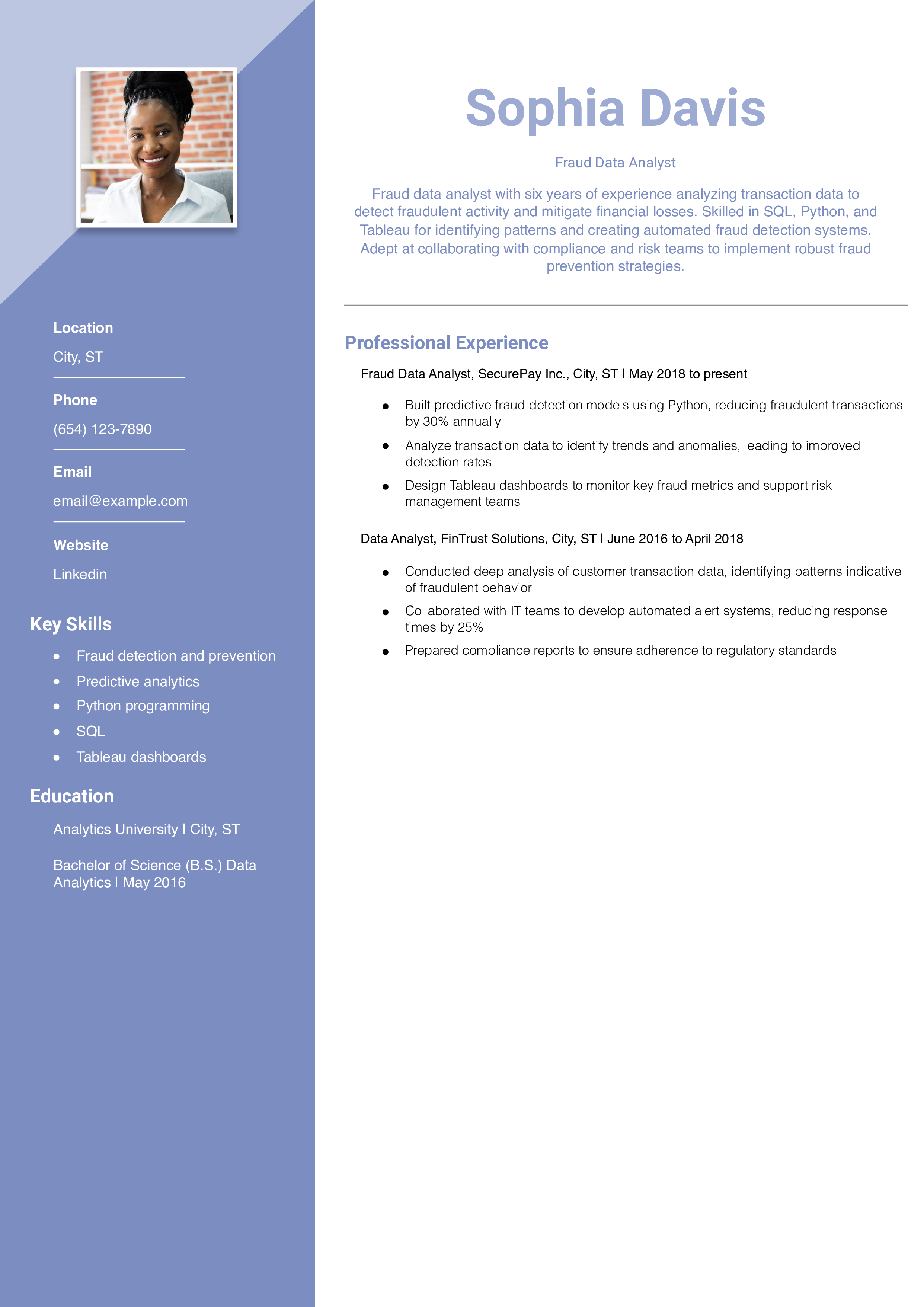 Fraud Data Analyst Resume Example