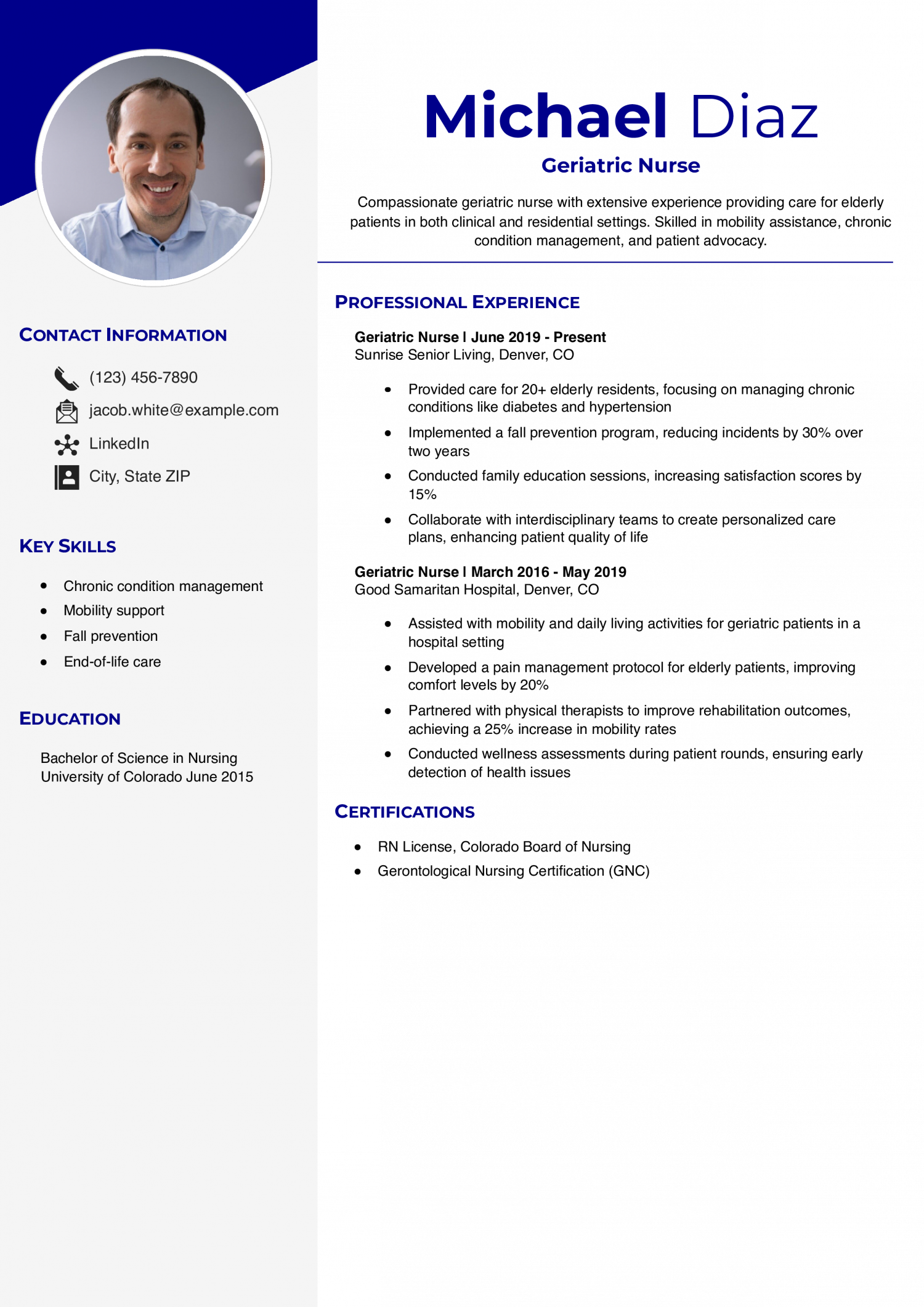 Geriatric Nurse Resume Example