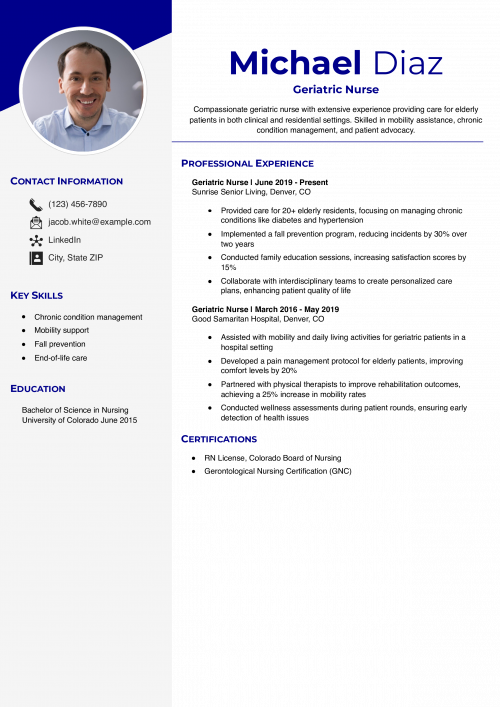 Geriatric Nurse Resume Example