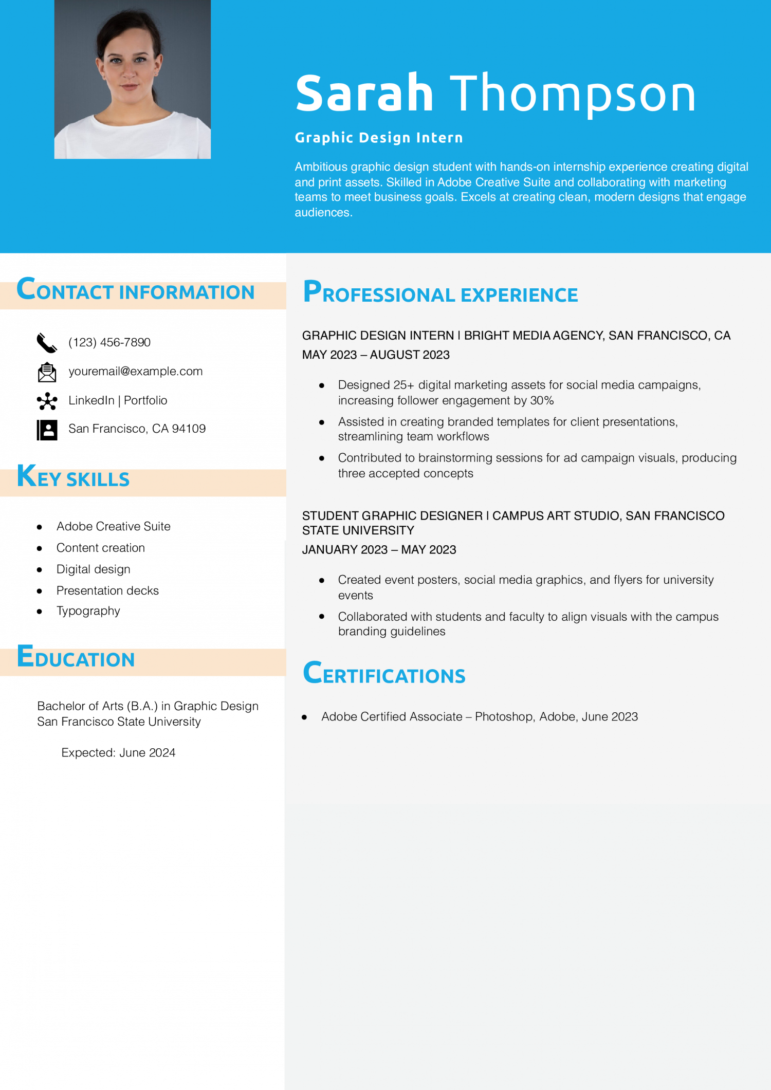 Graphic Design Internship Resume Example