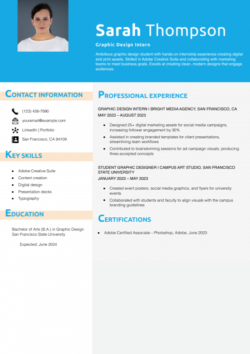 Graphic Design Internship Resume Example