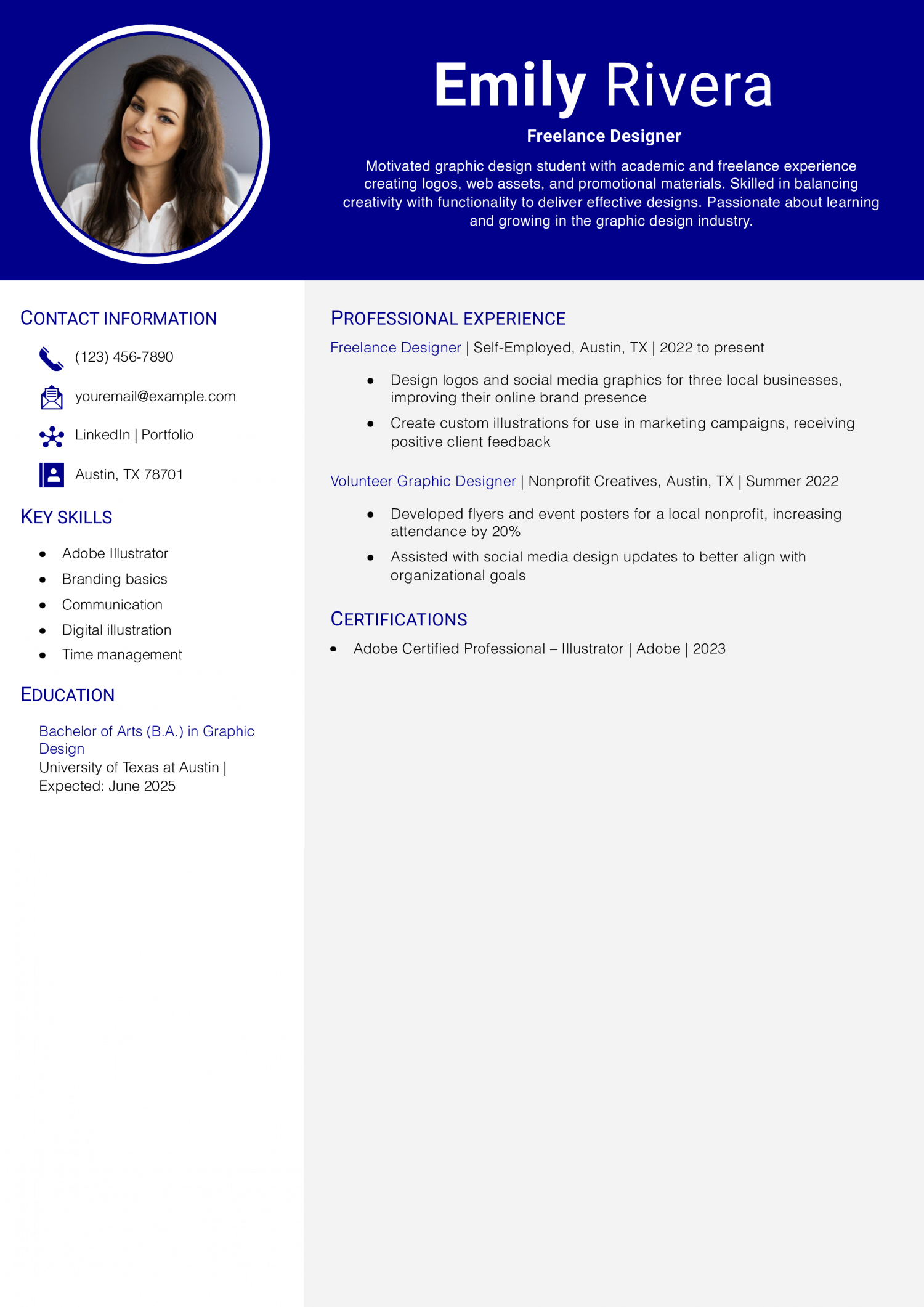 Graphic Design Student Resume Example
