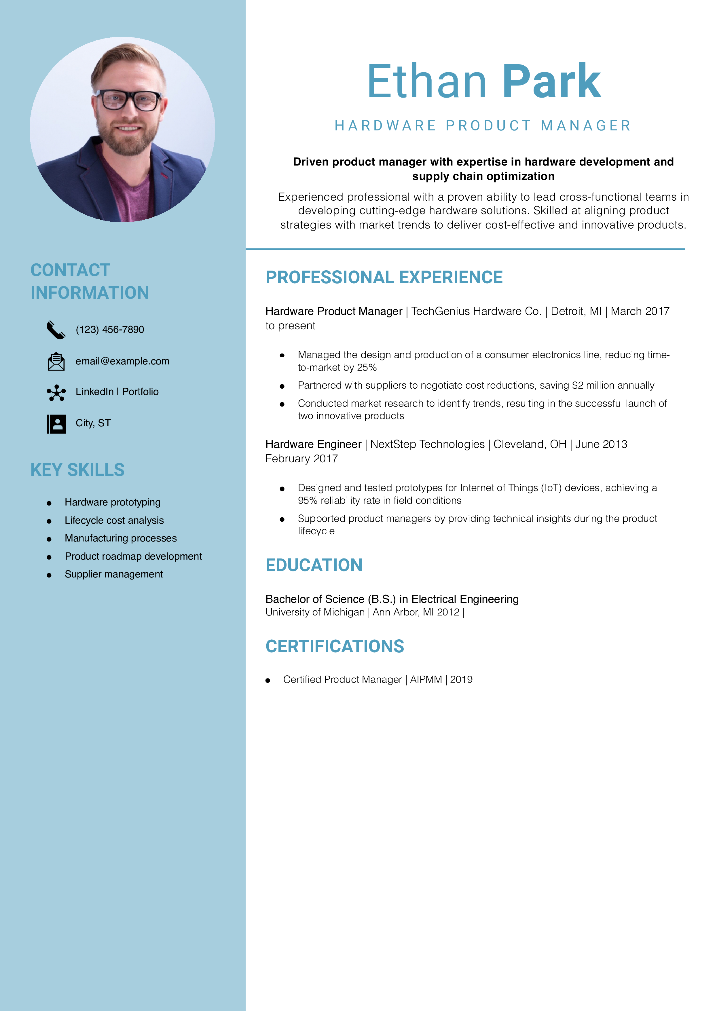 Hardware Product Manager Resume Example