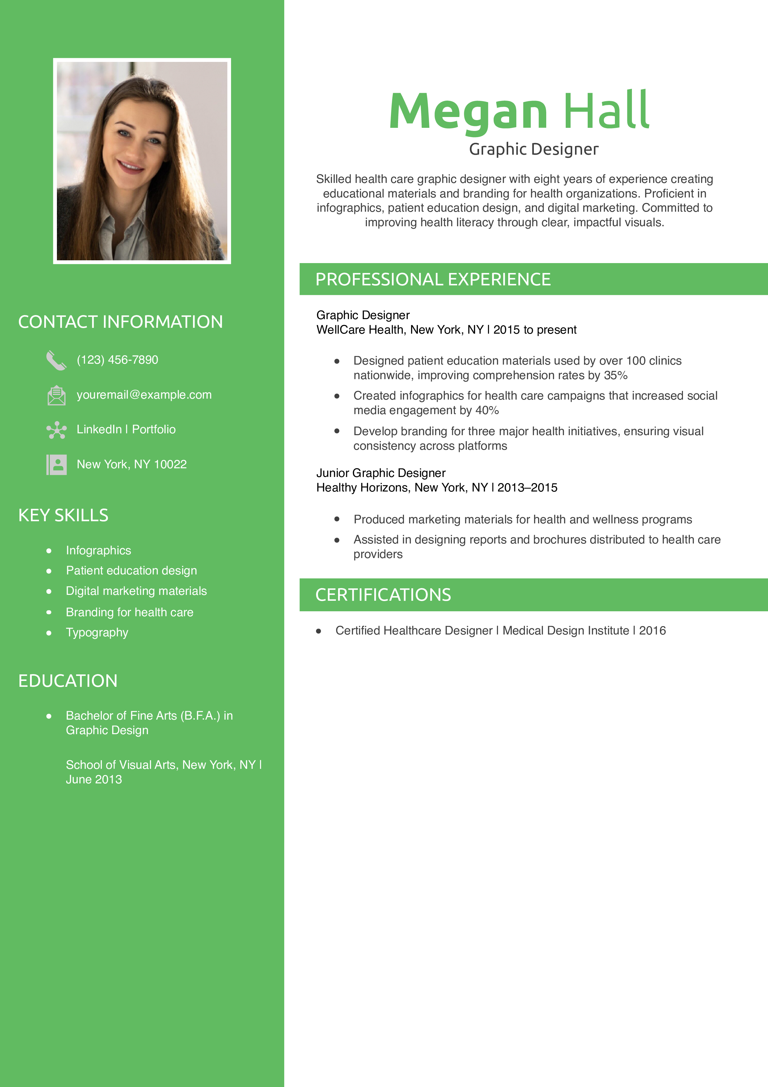 Health Care Graphic Designer Resume Example