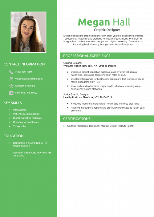 Health Care Graphic Designer Resume Example