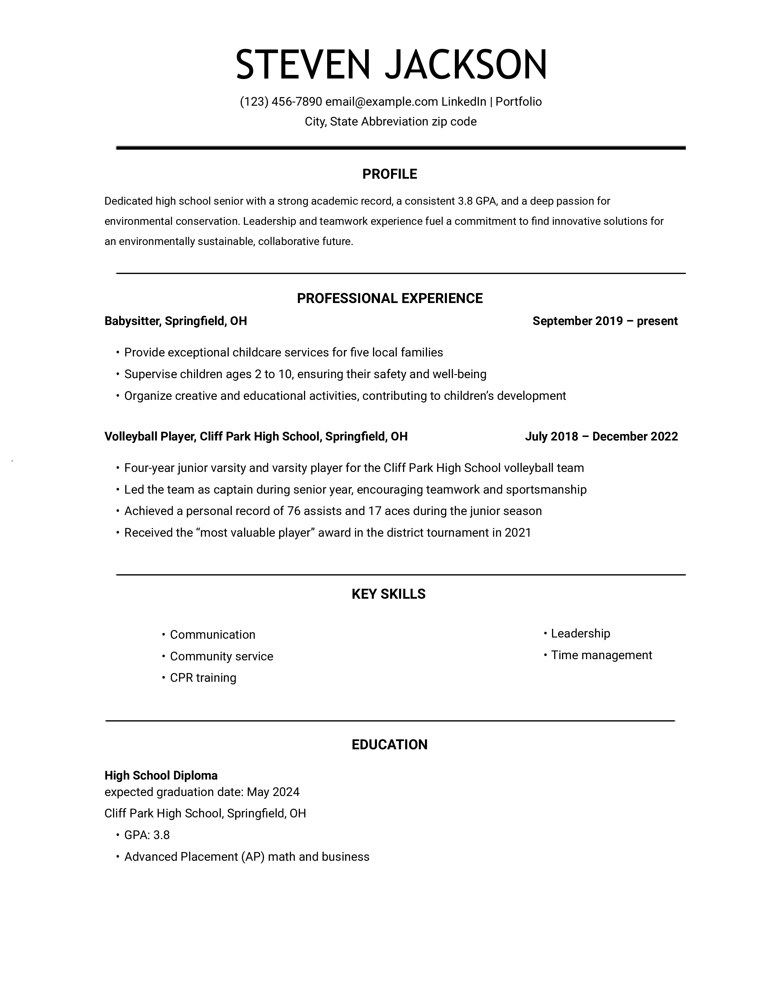 High School Resume Templates and Examples For College Application