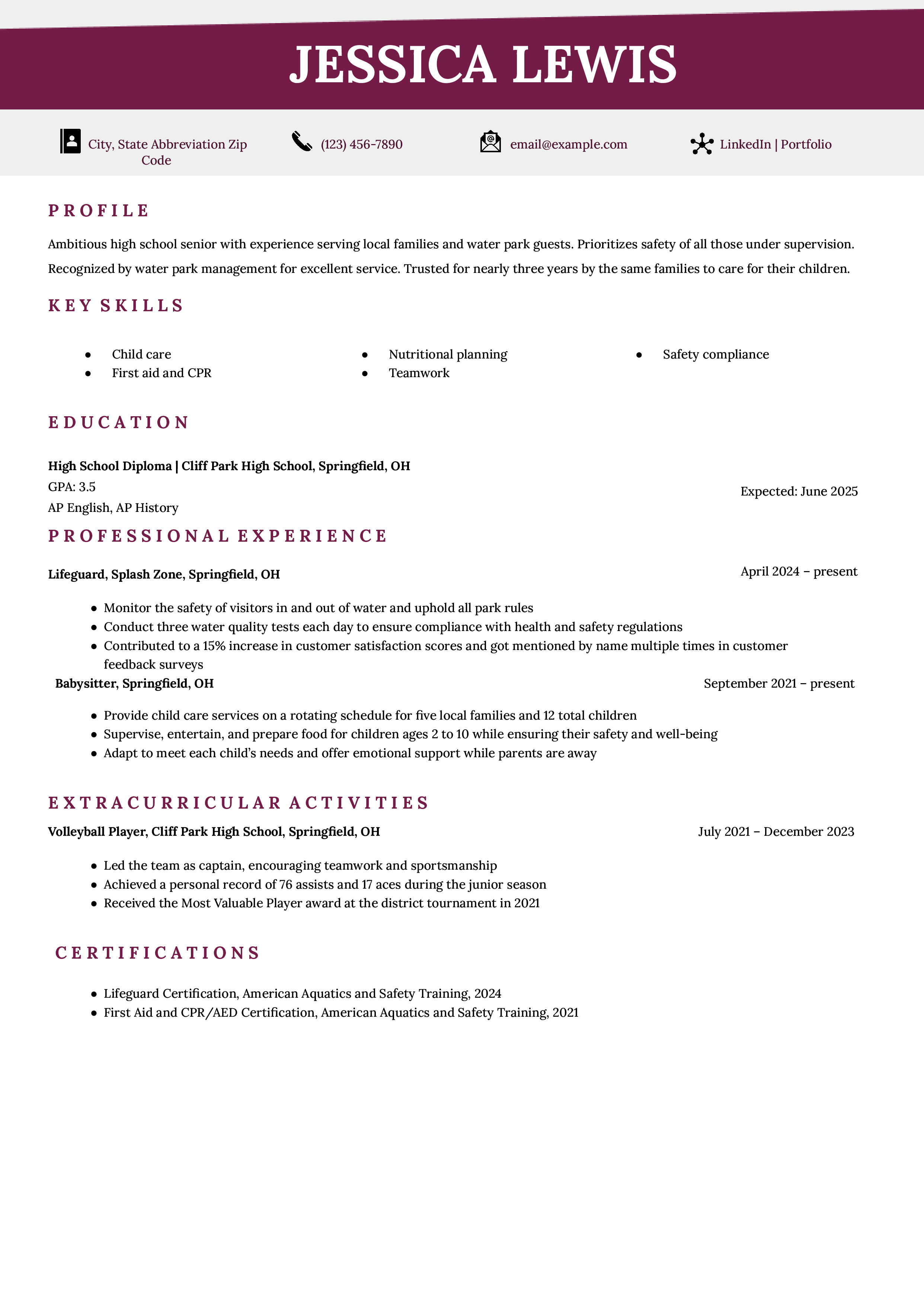 High School Resume Templates and Examples for College Applications for