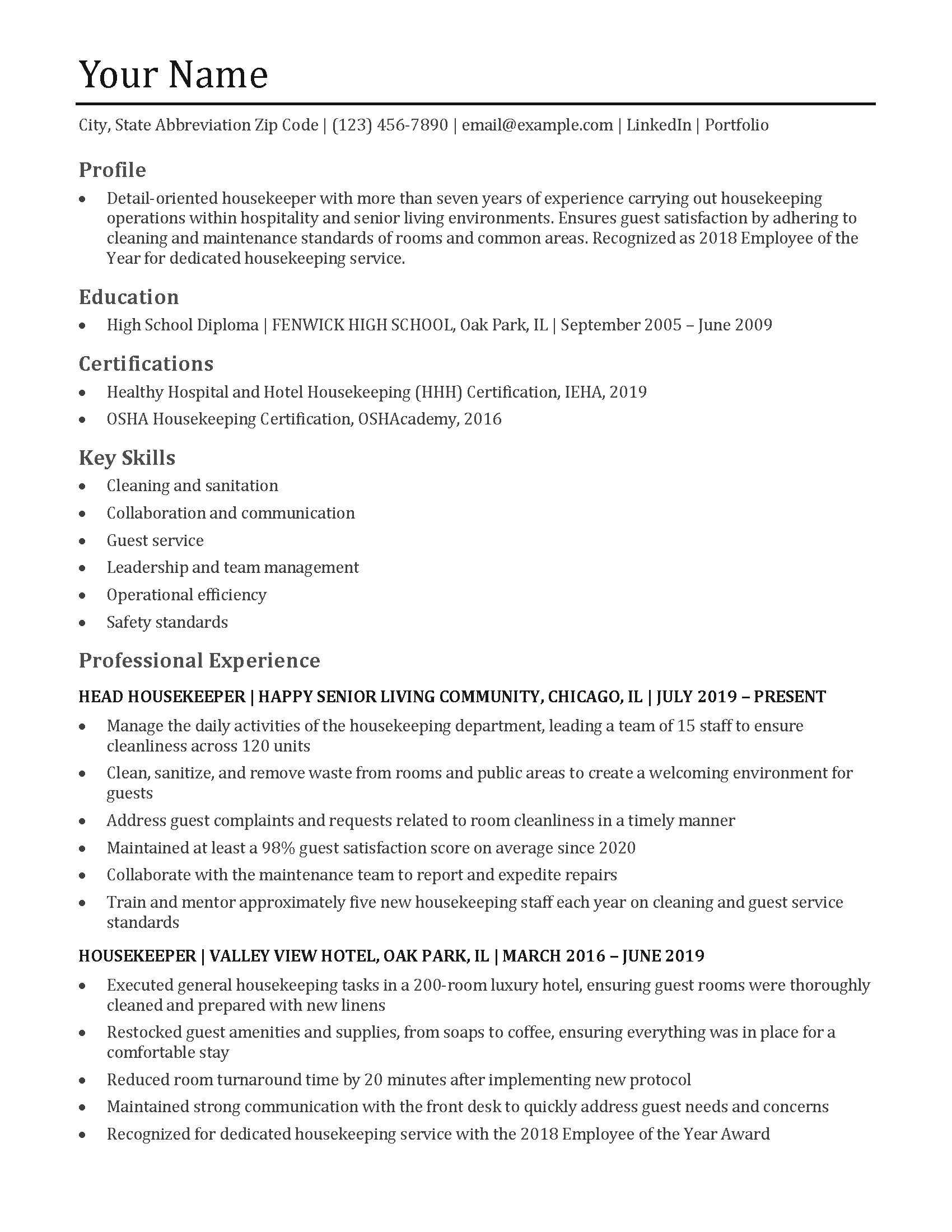 Barista Resume Templates and Examples - Housekeeping Resume Templates And Examples Image