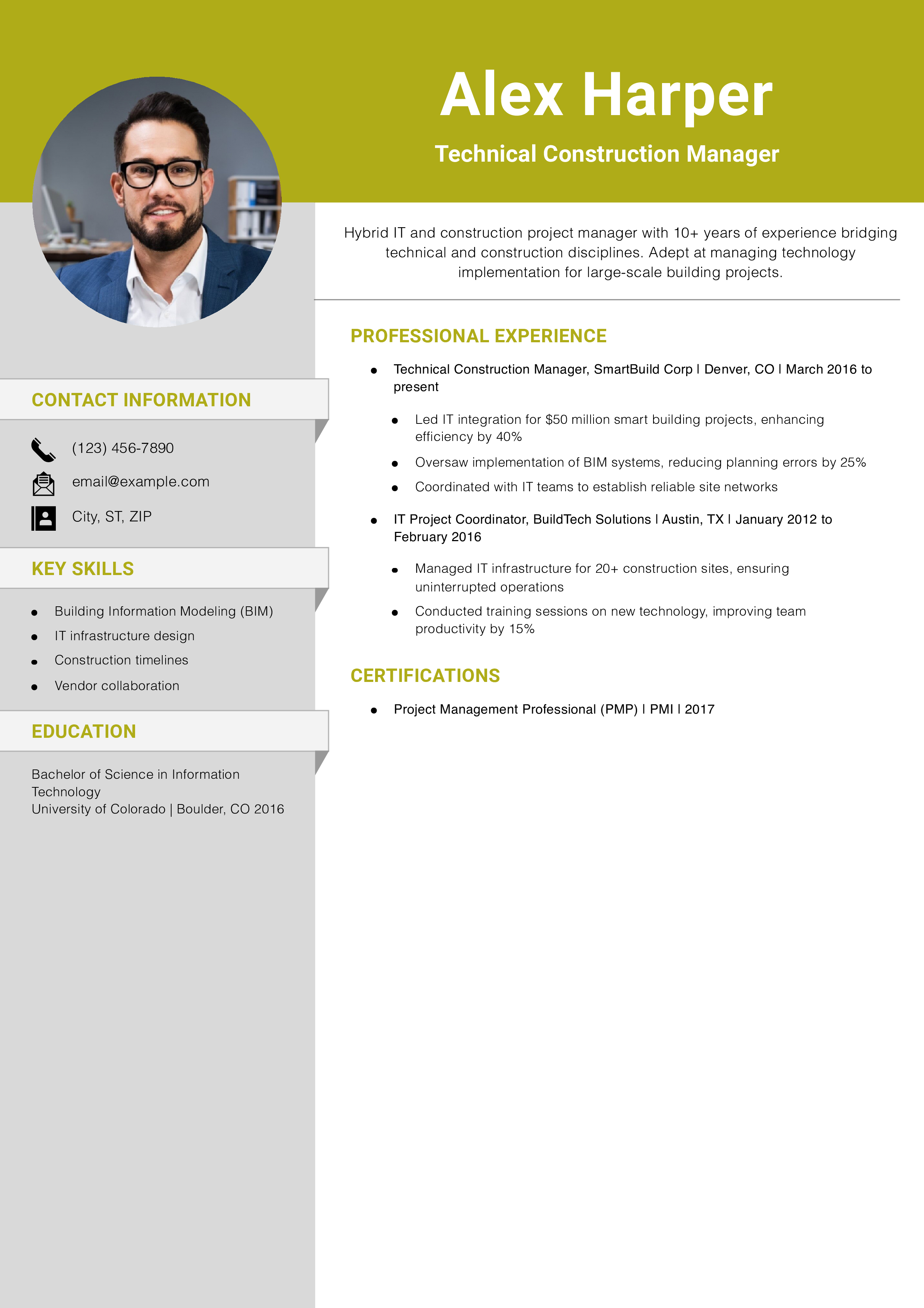 Hybrid IT and Construction Project Manager Resume Example
