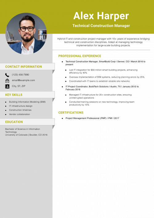 Hybrid IT and Construction Project Manager Resume Example