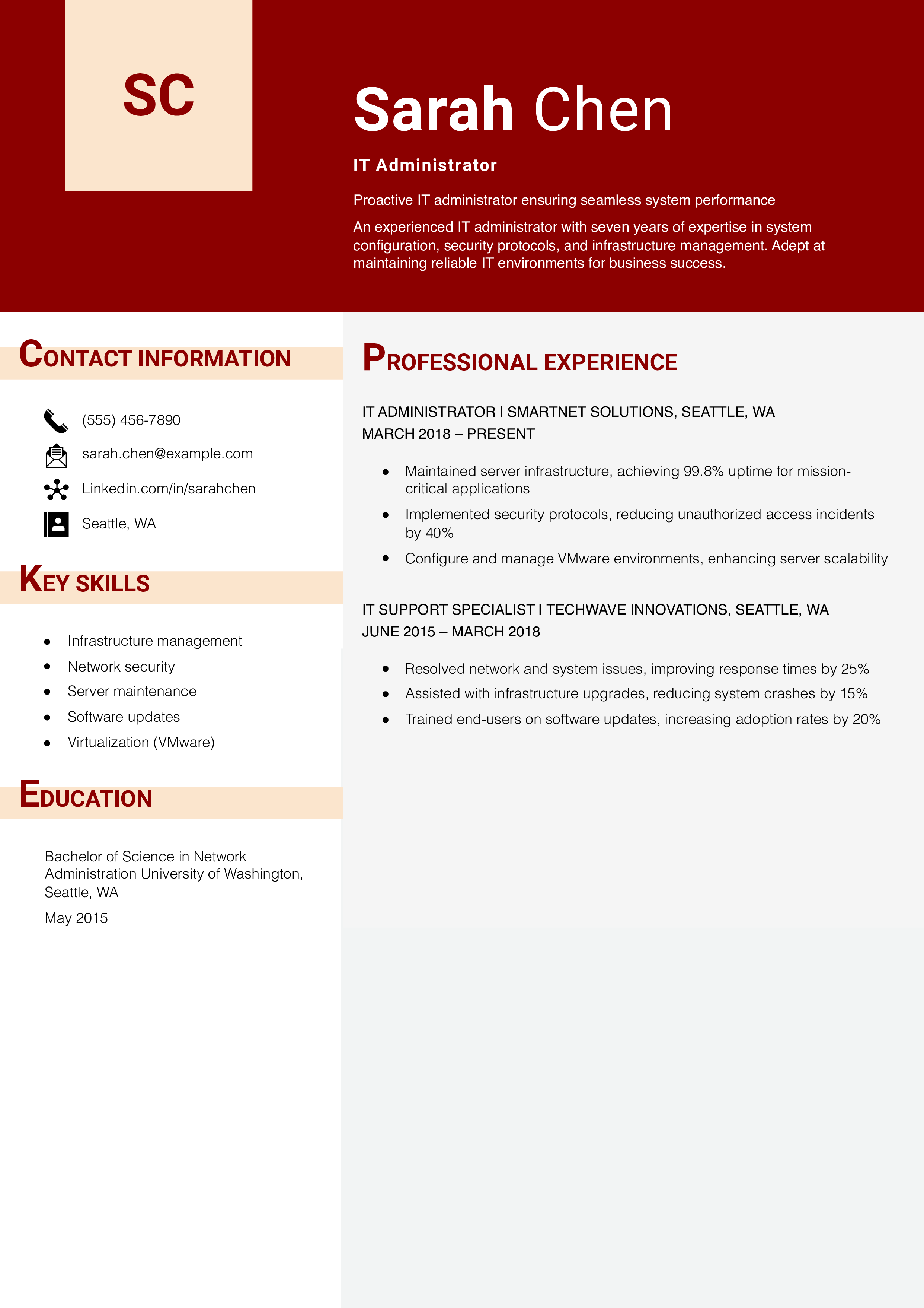 IT Administrator Resume Example