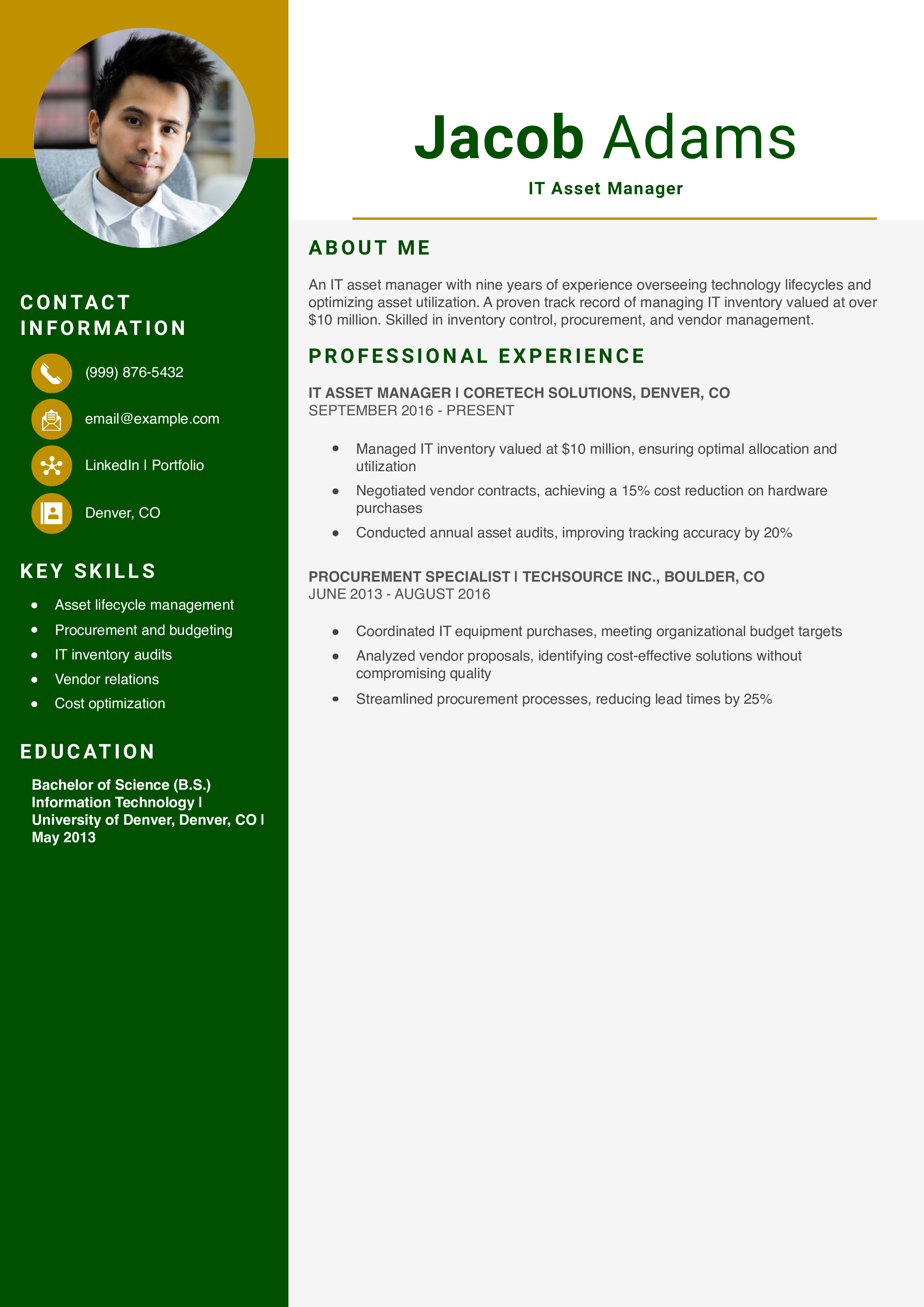 IT Asset Manager Resume Example