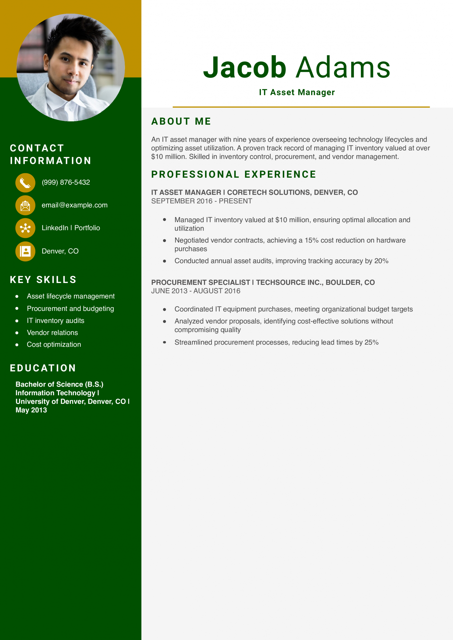 IT Asset Manager Resume Example