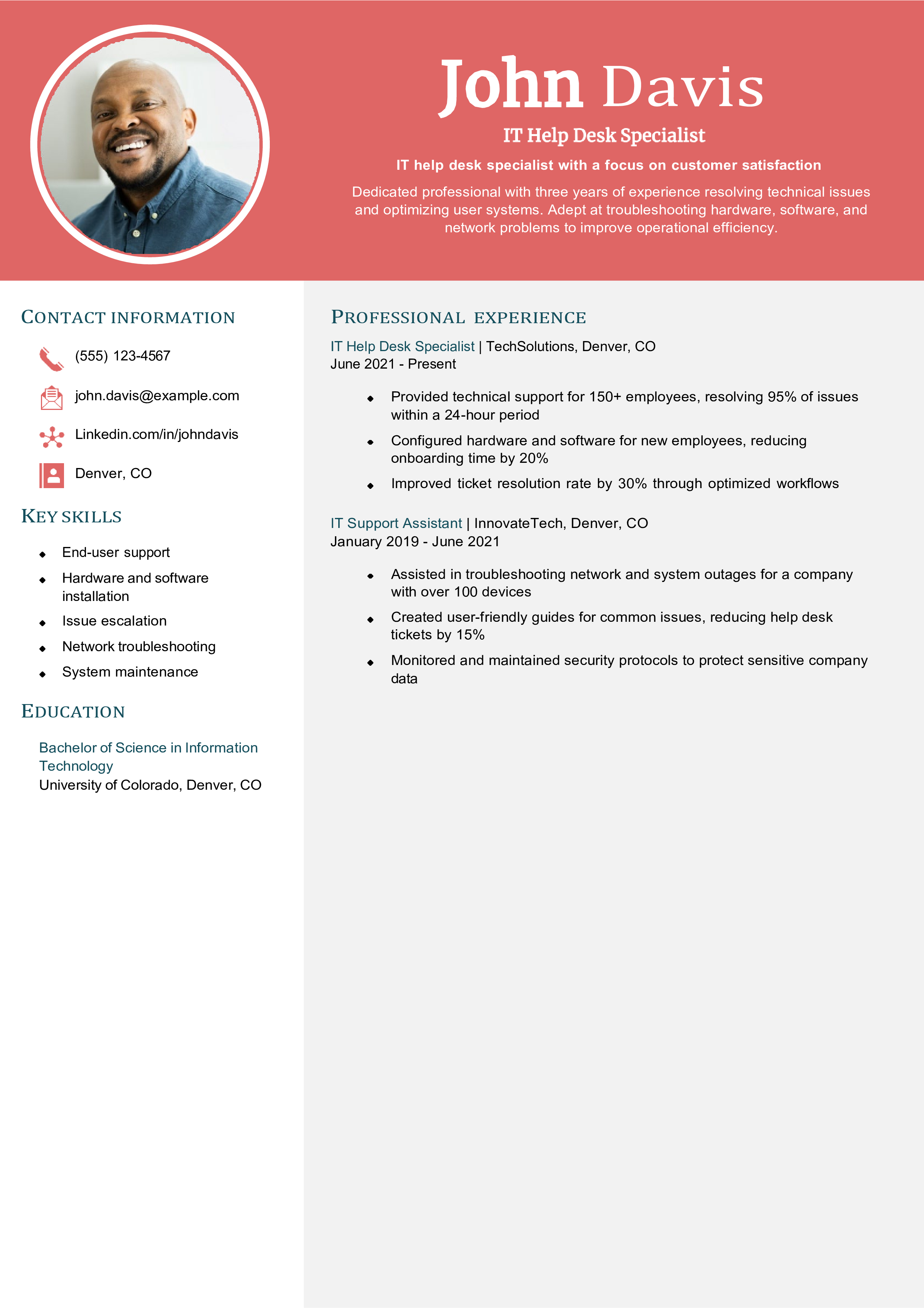 IT Help Desk Resume Example