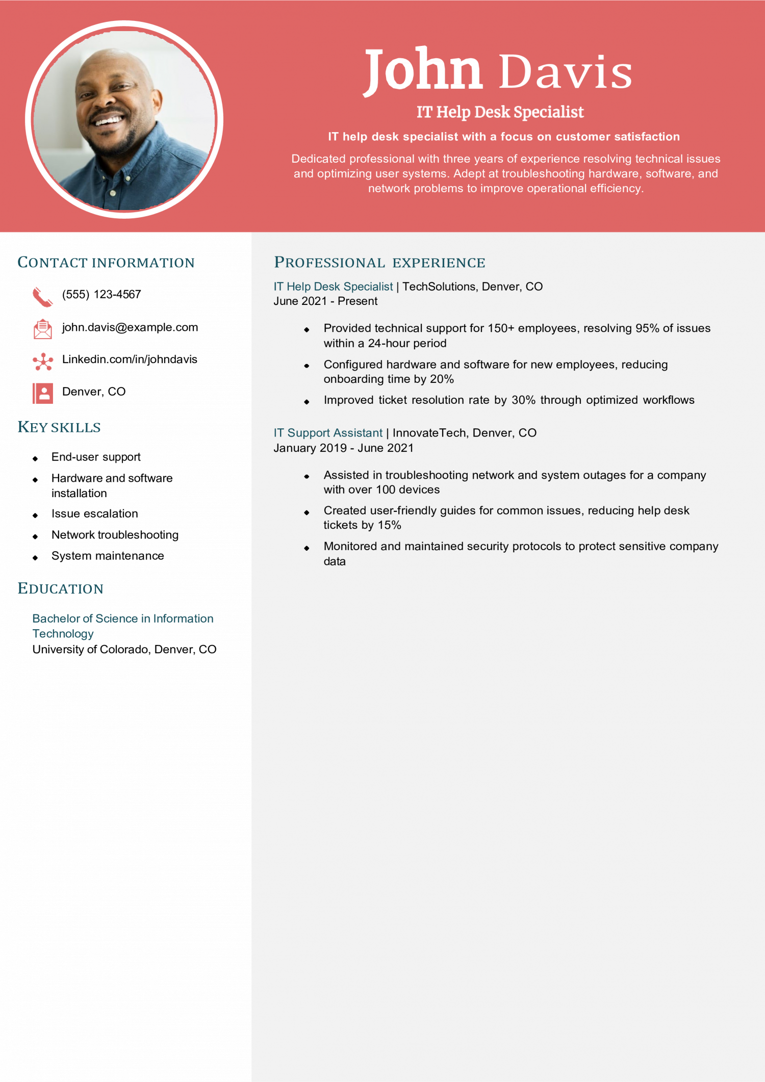 IT Help Desk Resume Example