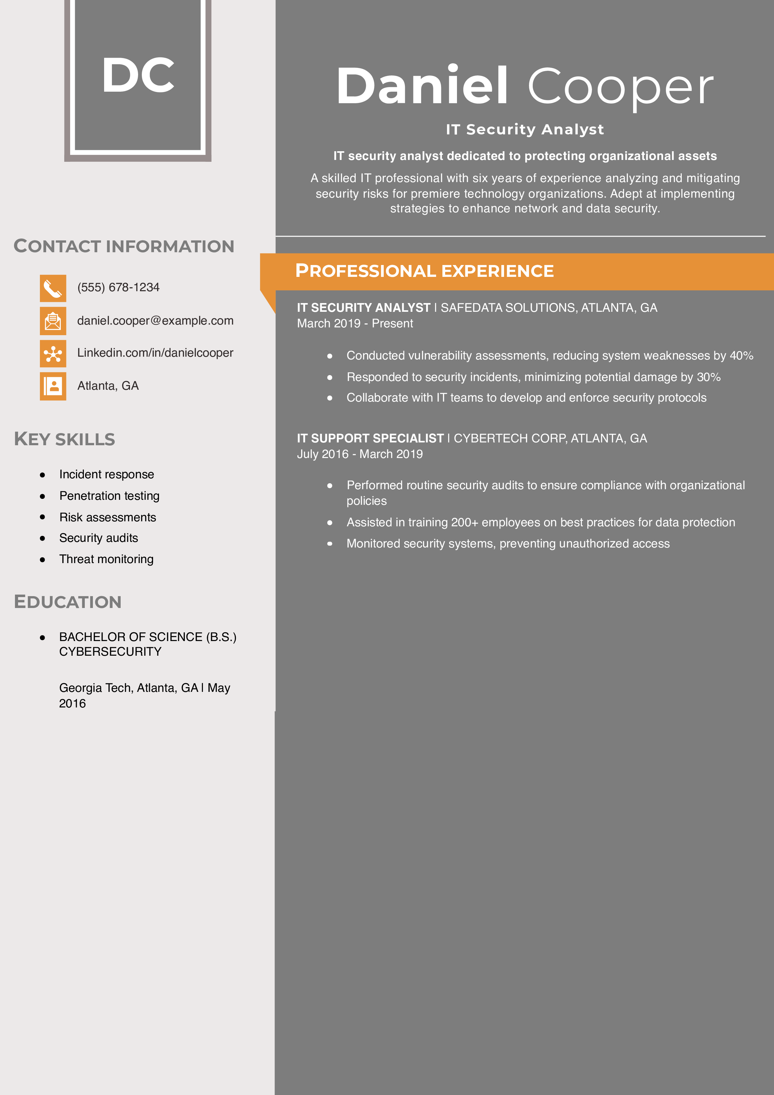 IT Security Analyst Resume Example