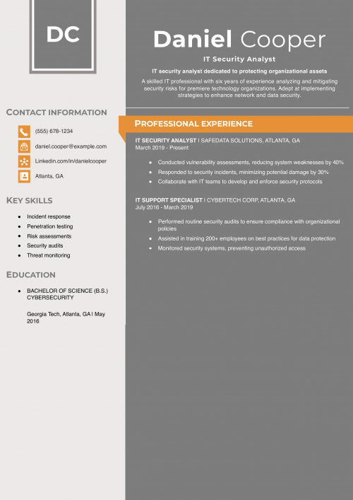 IT Security Analyst Resume Example