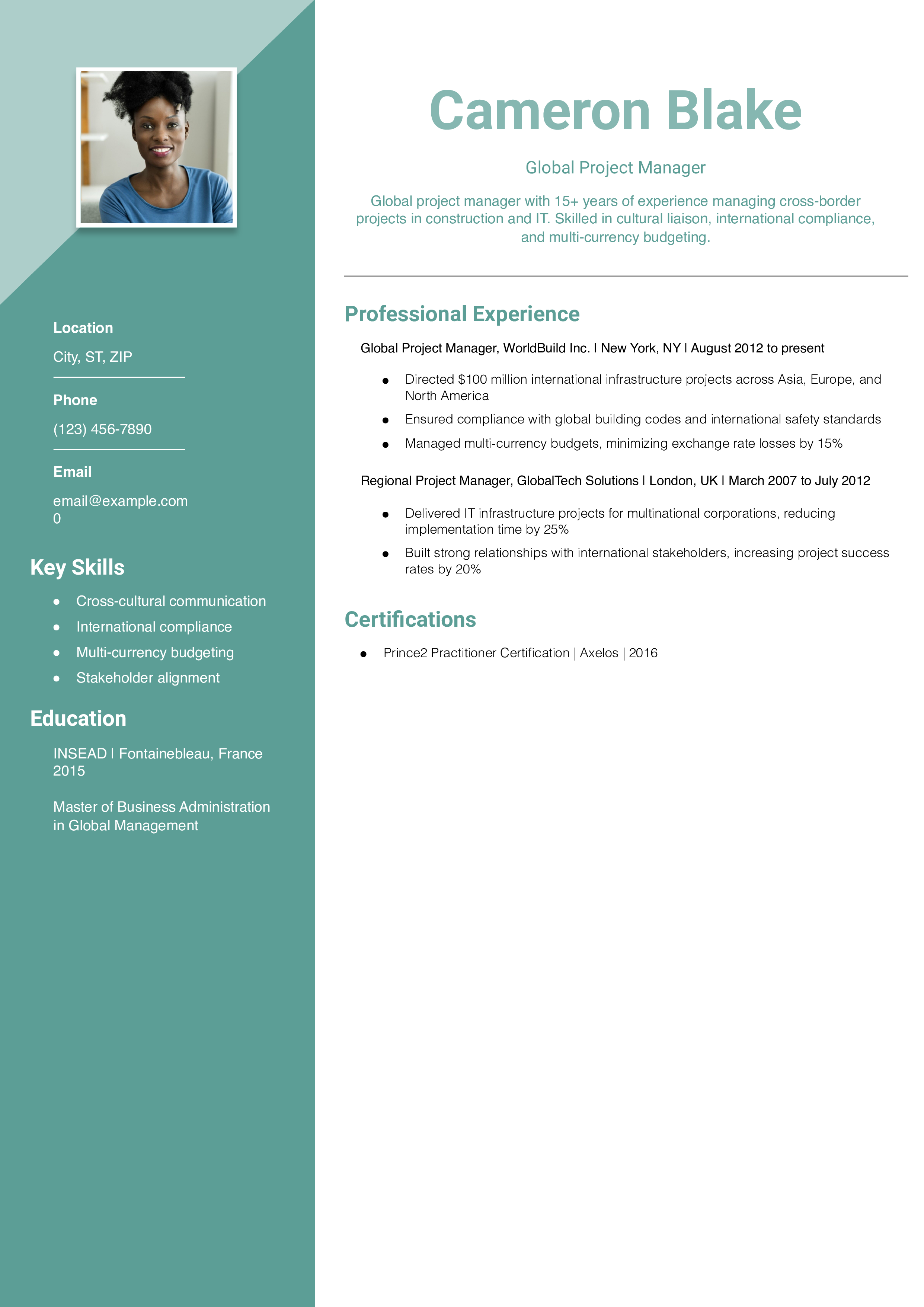 International Project Manager Resume Example