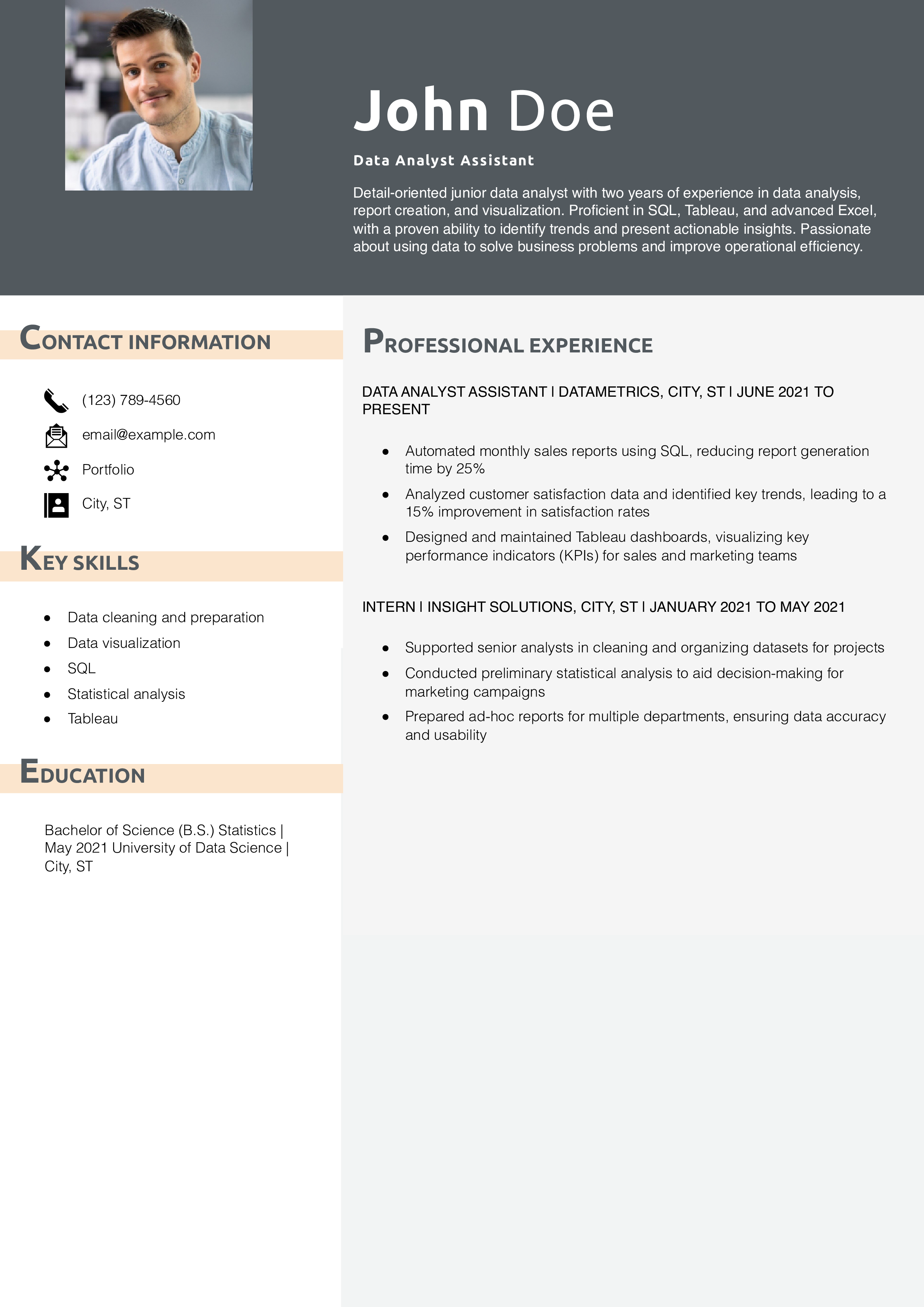 Junior Data Analyst Resume Example