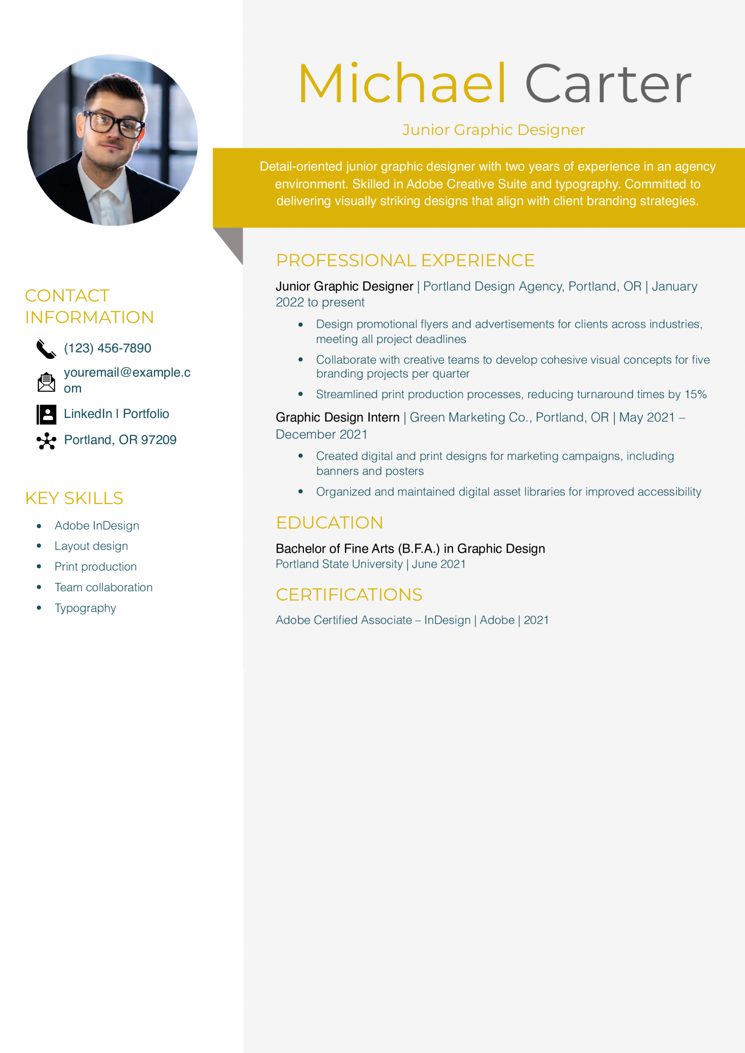 Junior Graphic Designer Resume Example