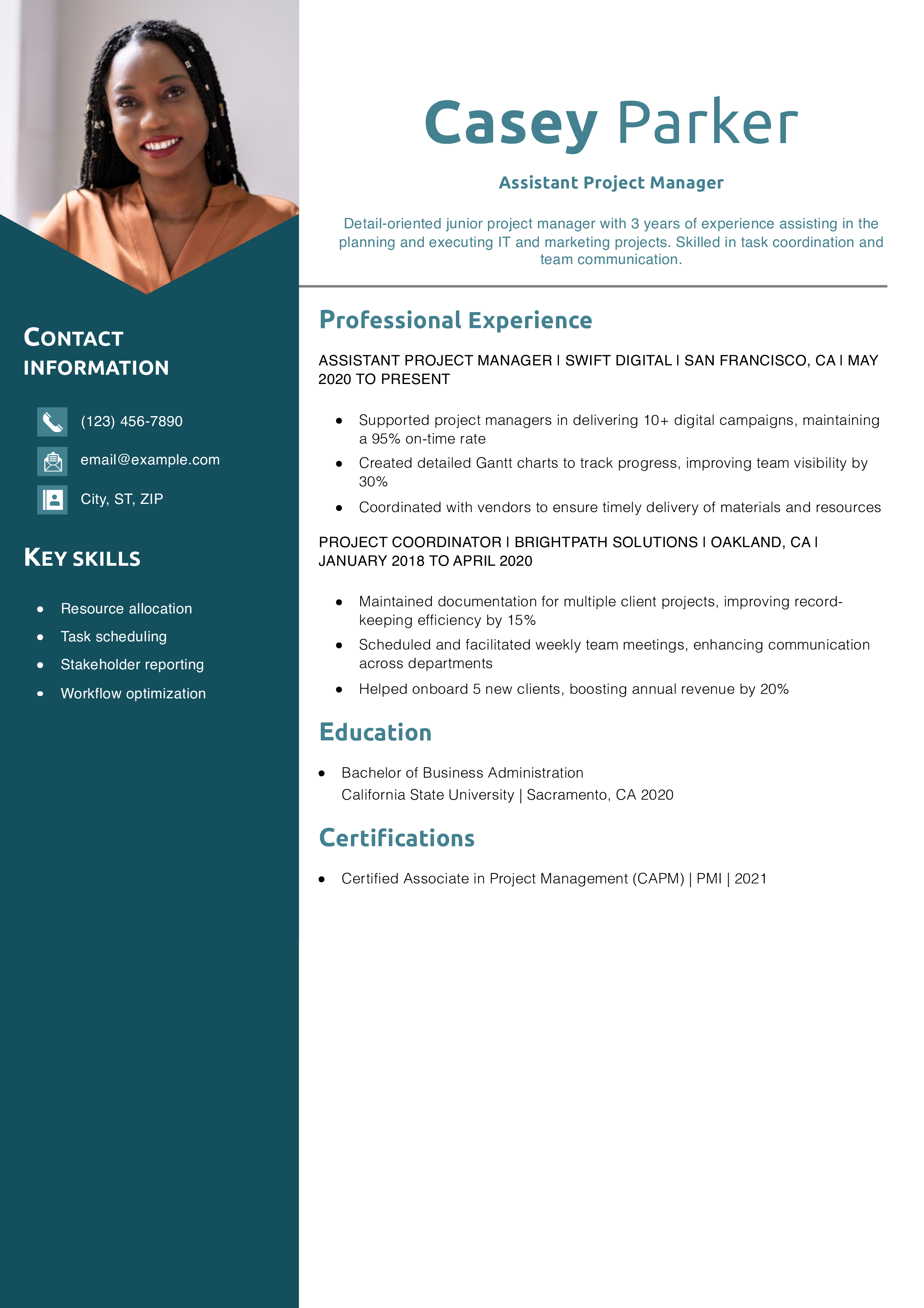 Junior Project Manager Resume Example