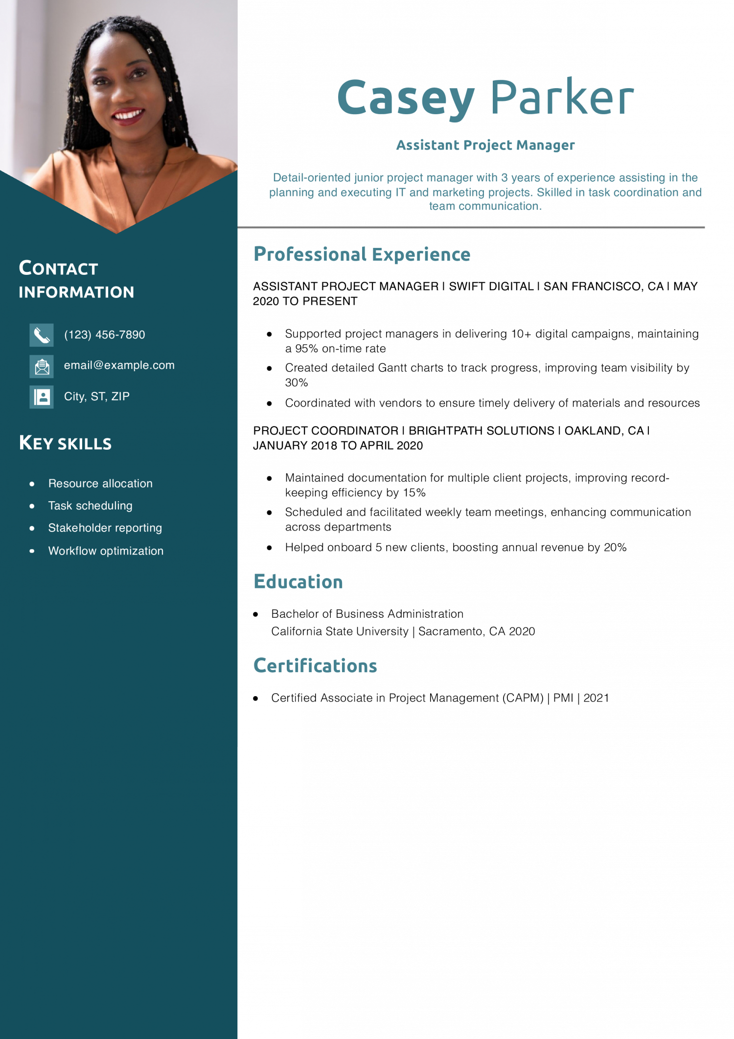 Junior Project Manager Resume Example