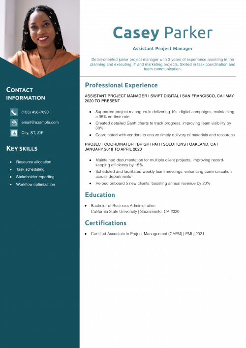 Junior Project Manager Resume Example